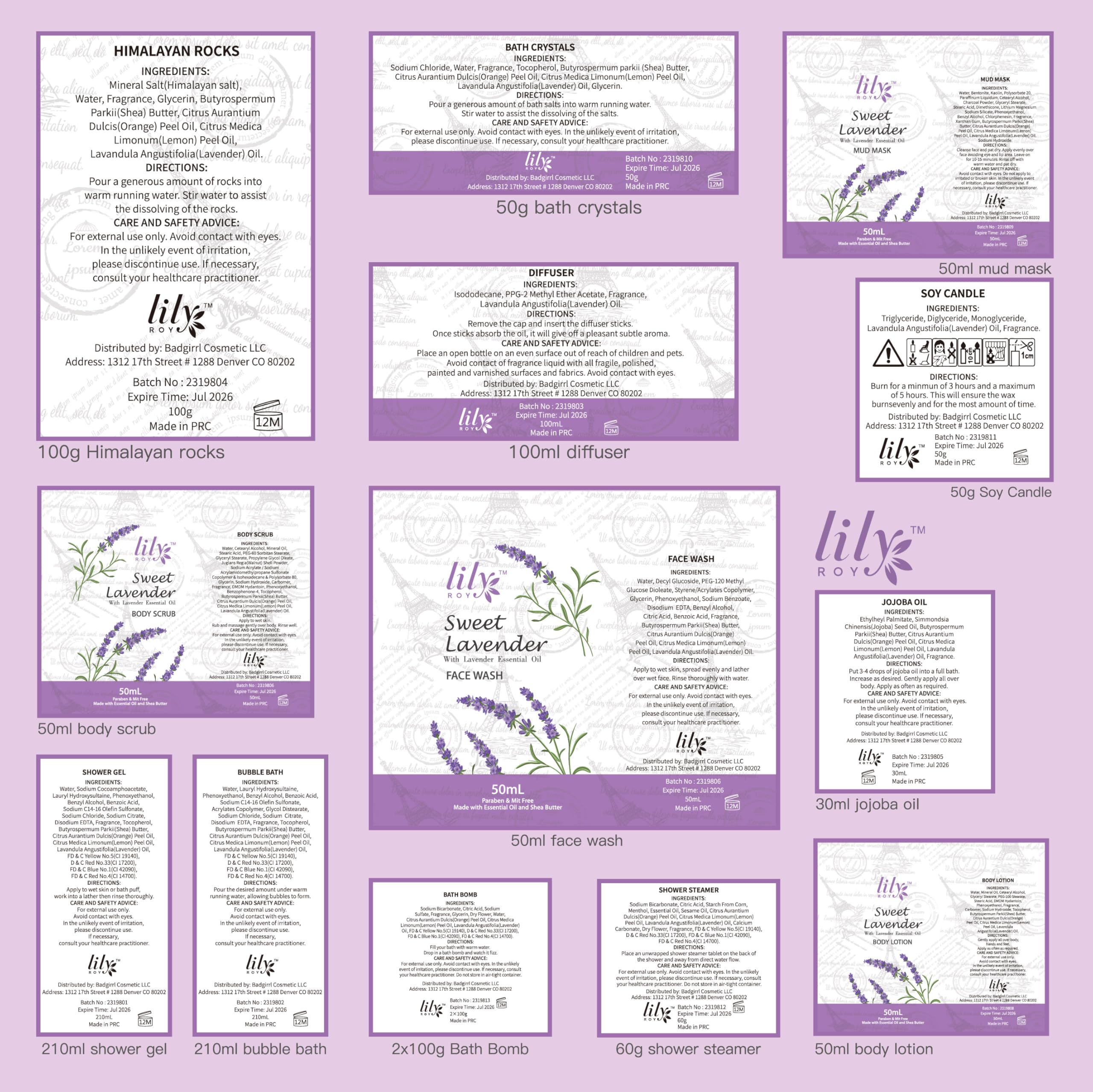 LILY ROY Valentines Spa Gift Set – 22-Piece Lavender Bath & Body Basket