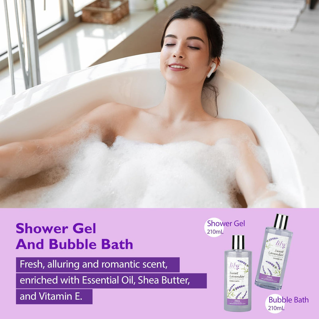 LILY ROY Valentines Spa Gift Set – 22-Piece Lavender Bath & Body Basket
