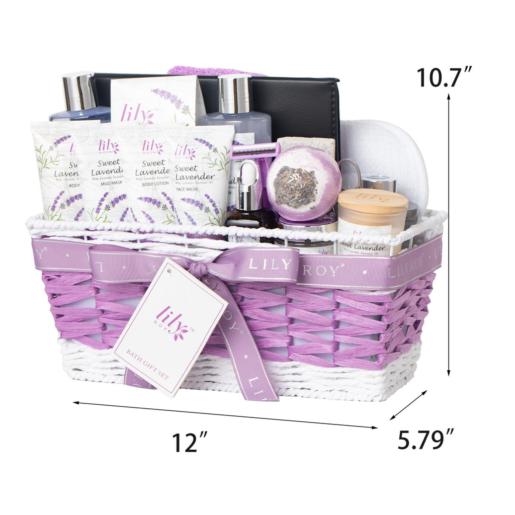 LILY ROY Valentines Spa Gift Set – 22-Piece Lavender Bath & Body Basket
