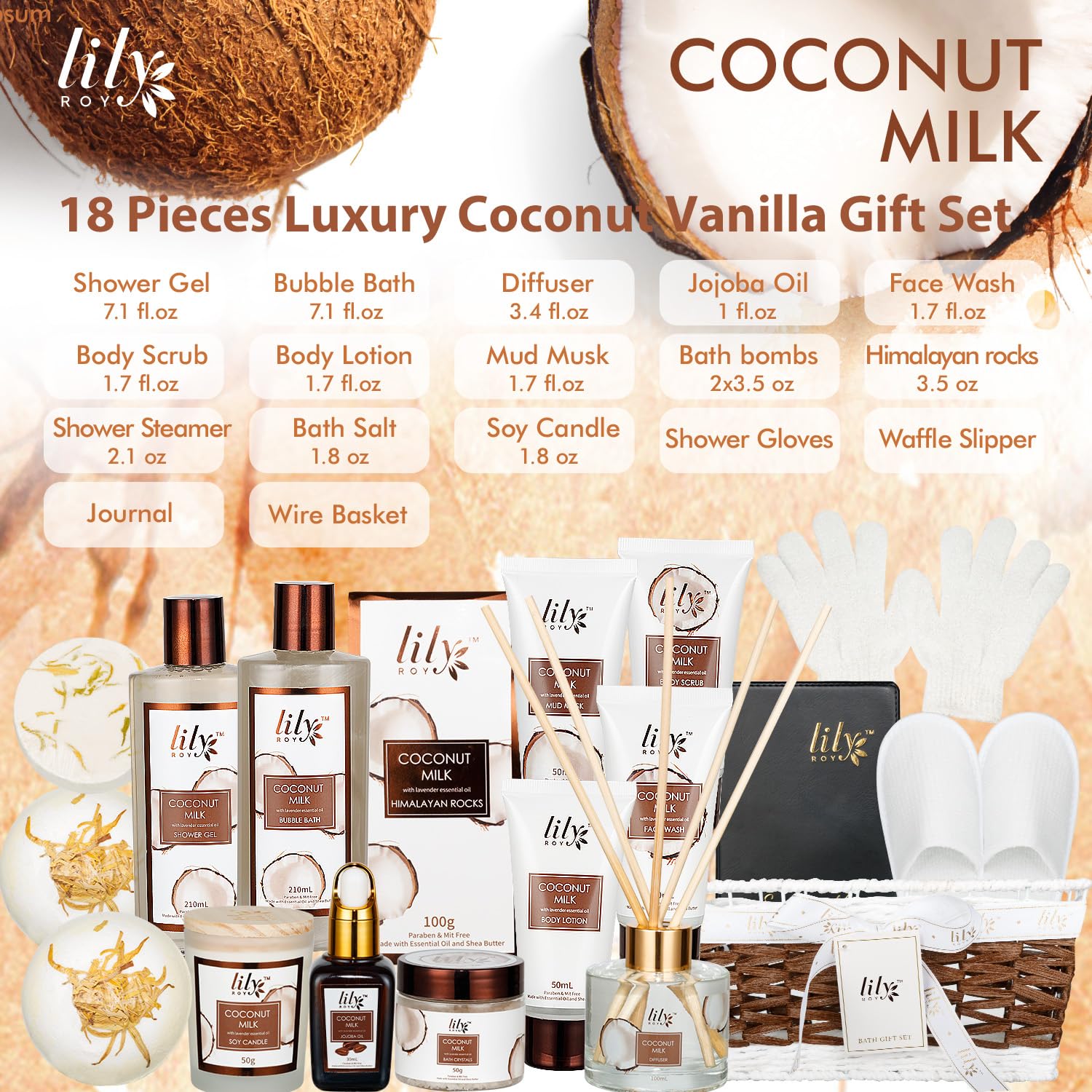 LILY ROY Valentines Day Gifts: 18-Piece Bath & Body Gift Basket for Women