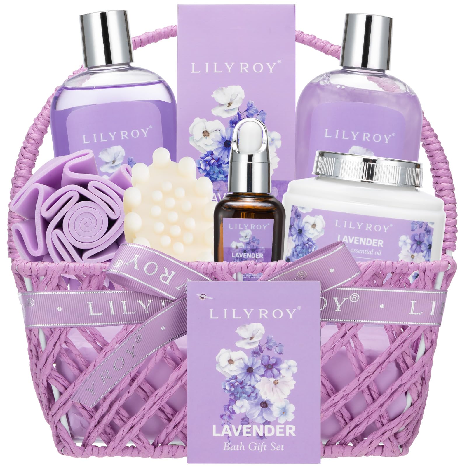 LILY ROY 8-Piece Lavender Bath & Body Gift Set – Spa Gift Basket for Women