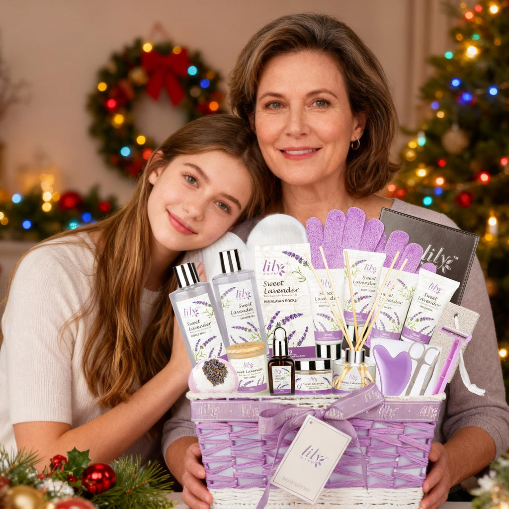LILY ROY Valentines Spa Gift Set – 22-Piece Lavender Bath & Body Basket