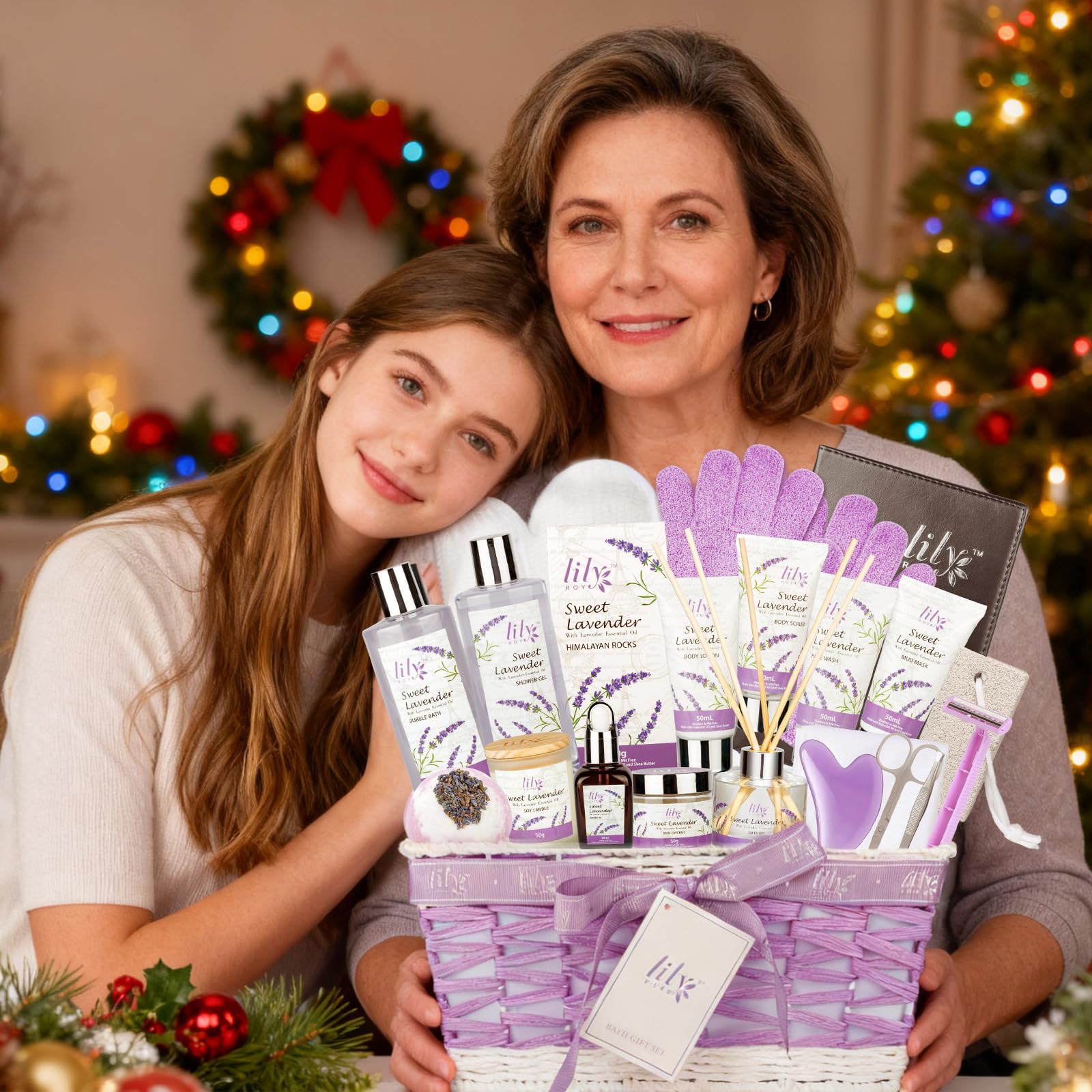 LILY ROY Valentines Spa Gift Set – 22-Piece Lavender Bath & Body Basket