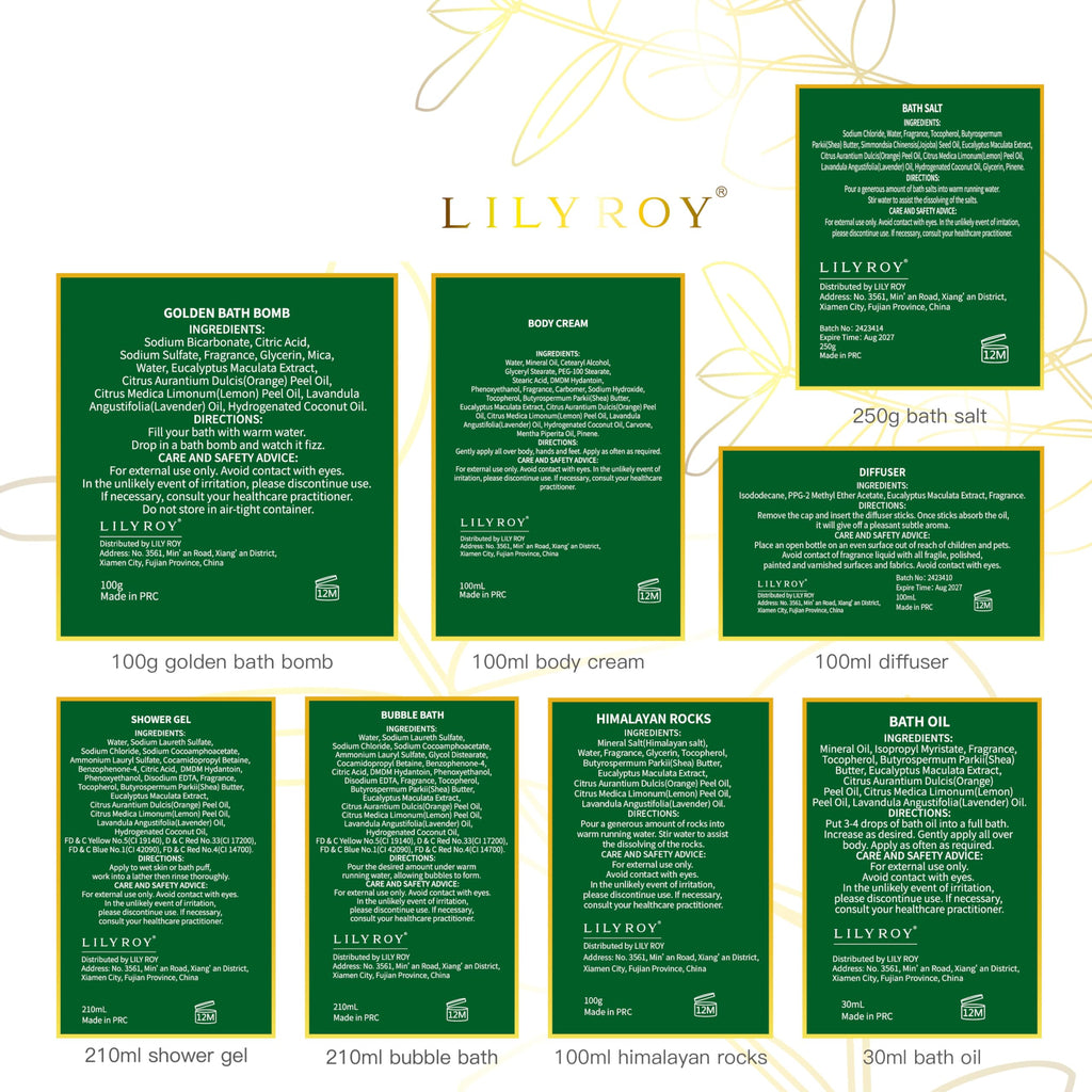 LILY ROY 15-Piece Eucalyptus Bath Gift Set – Valentines Day Spa Basket