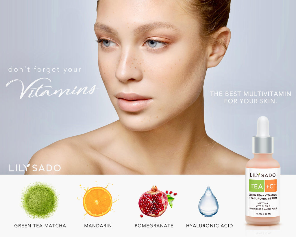 LILY SADO Tea+C Green Tea + Vitamin C Serum – Natural Vegan Antioxidant Facial Serum