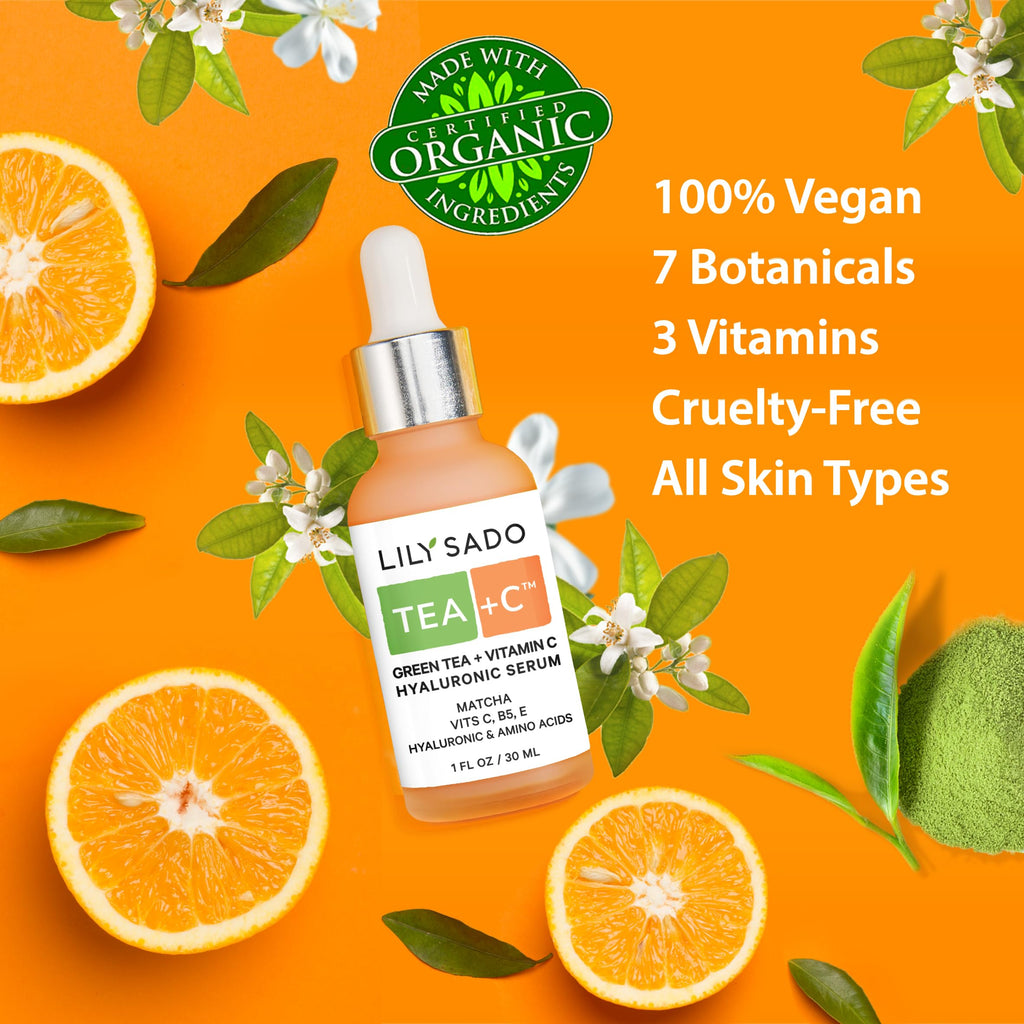 LILY SADO Tea+C Green Tea + Vitamin C Serum – Natural Vegan Antioxidant Facial Serum