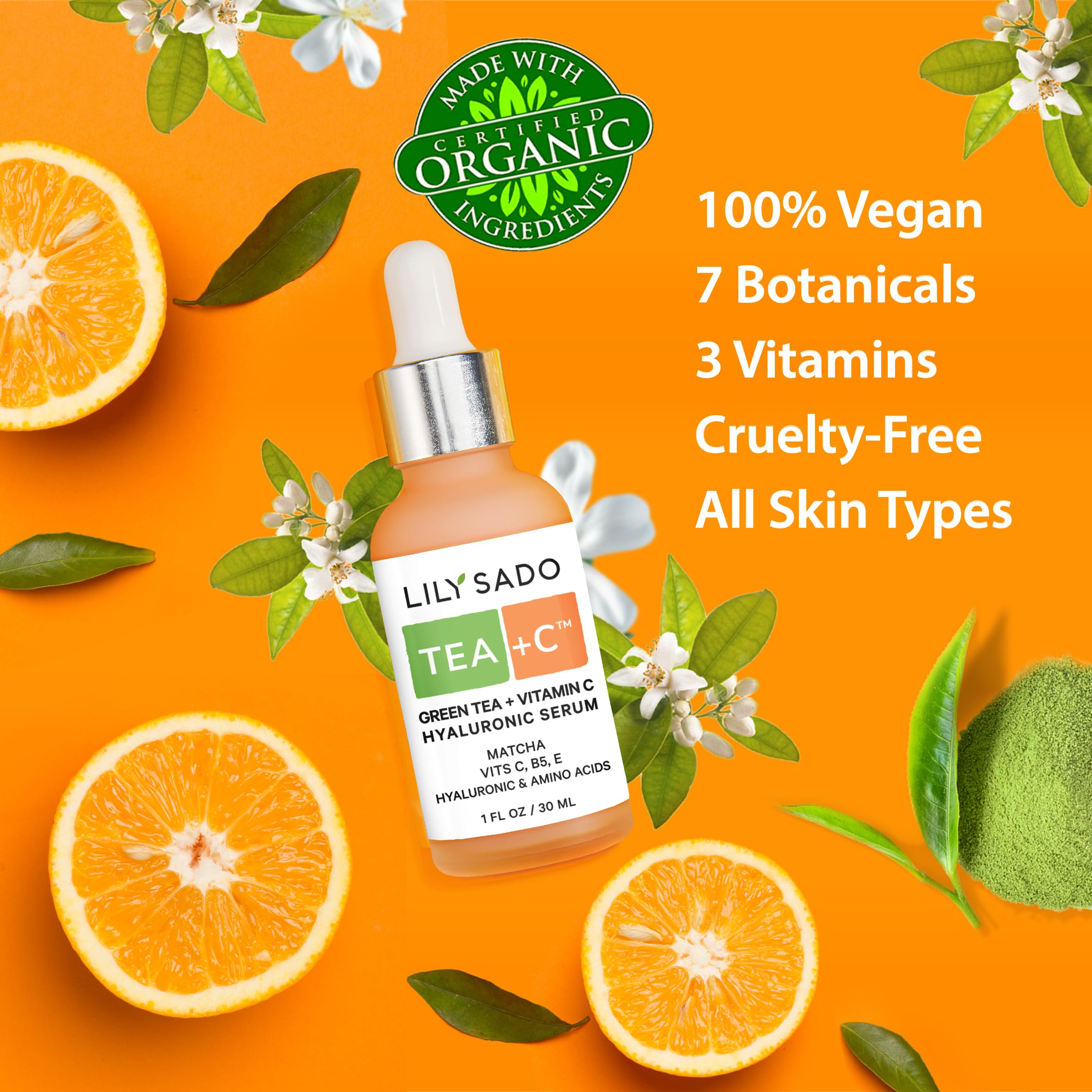 LILY SADO Tea+C Green Tea + Vitamin C Serum – Natural Vegan Antioxidant Facial Serum