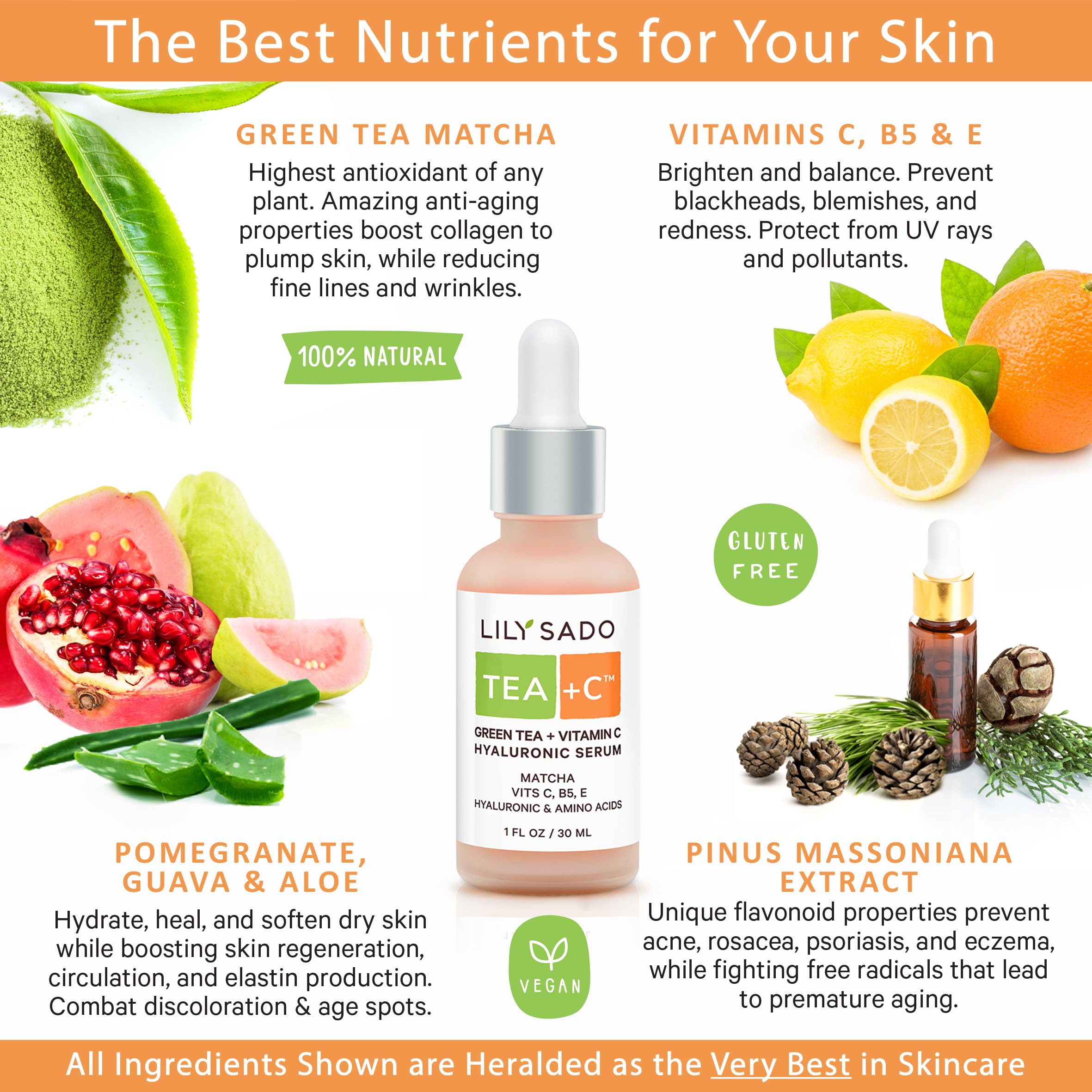 LILY SADO Tea+C Green Tea + Vitamin C Serum – Natural Vegan Antioxidant Facial Serum