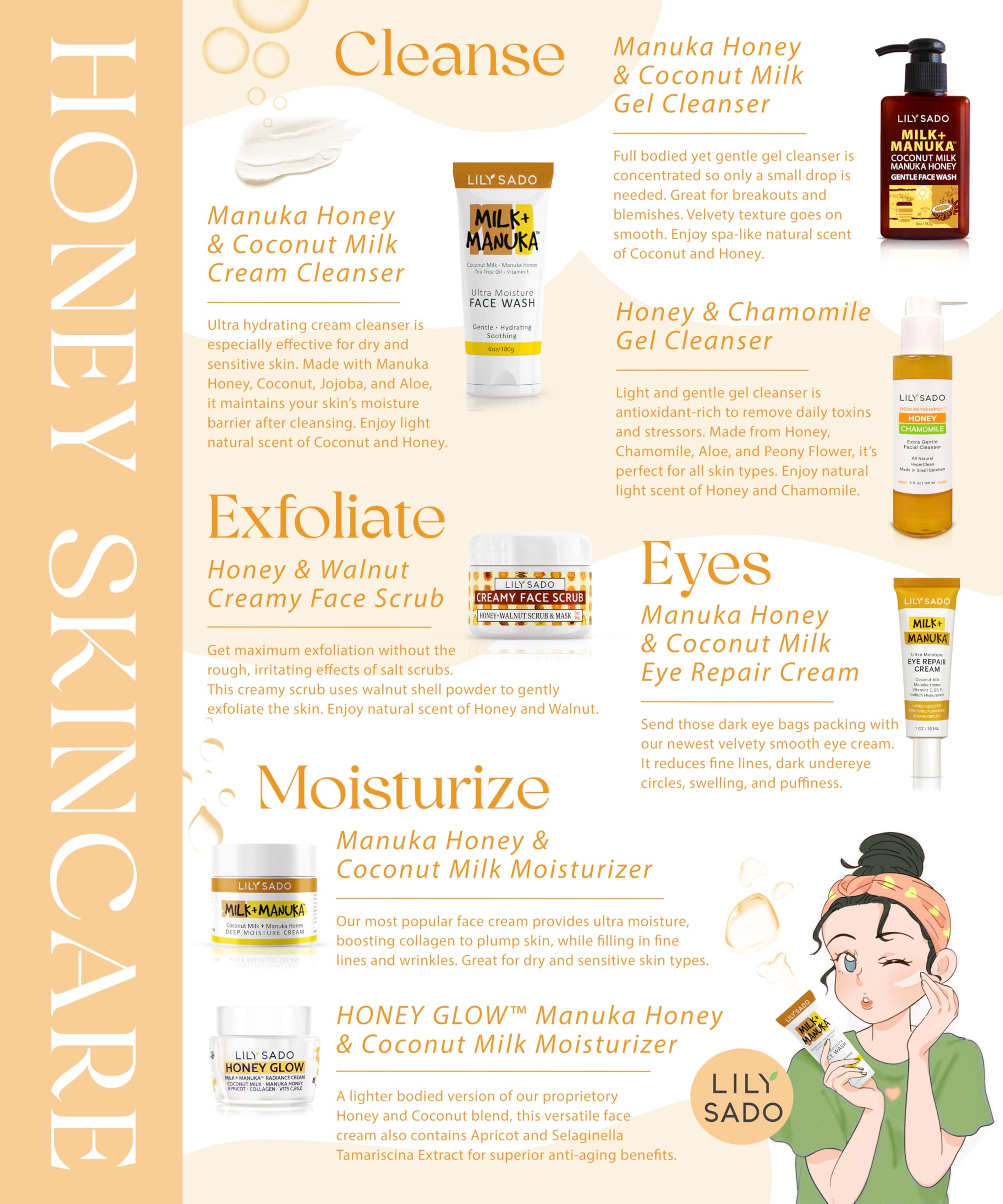 LILY SADO Honey Walnut Creamy Face Scrub Exfoliating Cleanser for All Skin Types