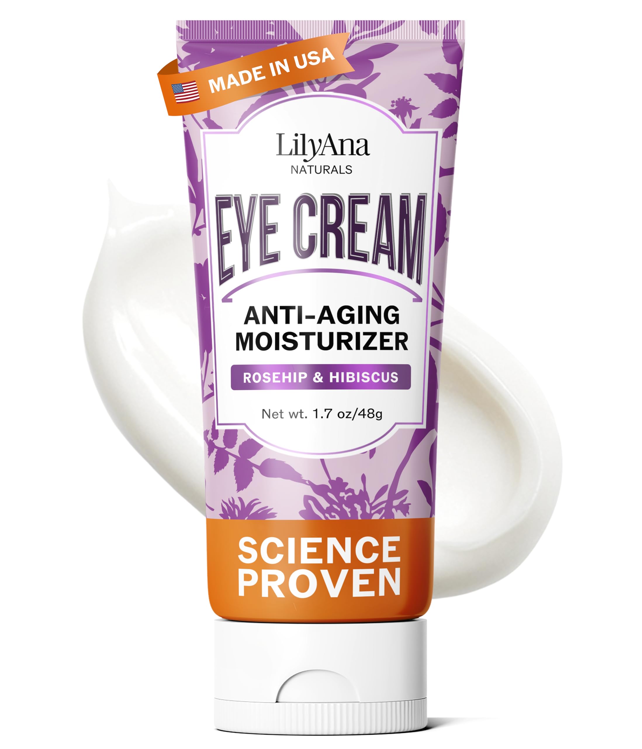 LilyAna Naturals Eye Cream for Dark Circles & Puffiness — Hydrating Anti-Aging, 1.7 oz, Made in USA
