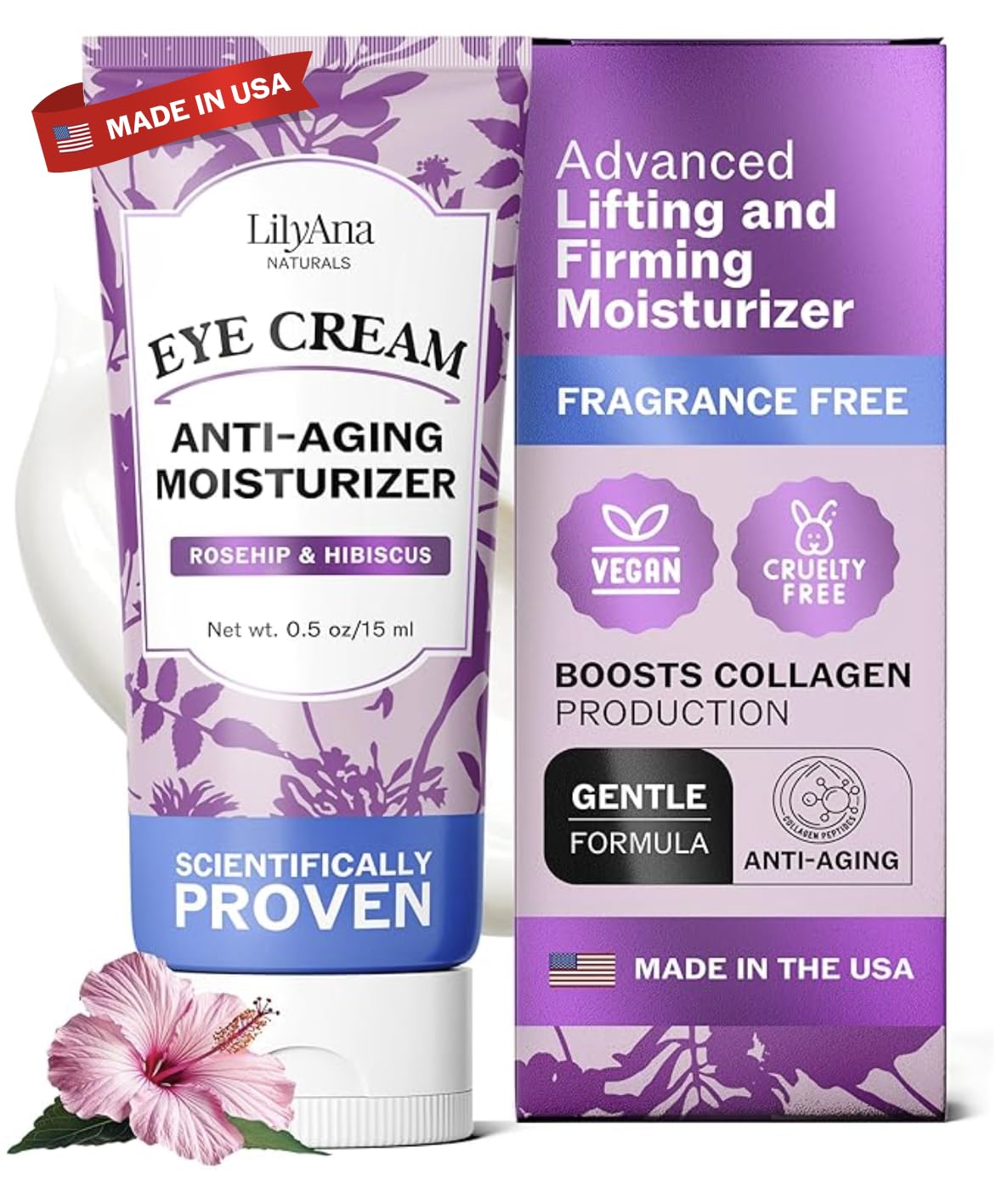 LilyAna Naturals Eye Cream for Dark Circles & Puffiness – Anti-Aging, Sensitive Skin | 0.5 oz