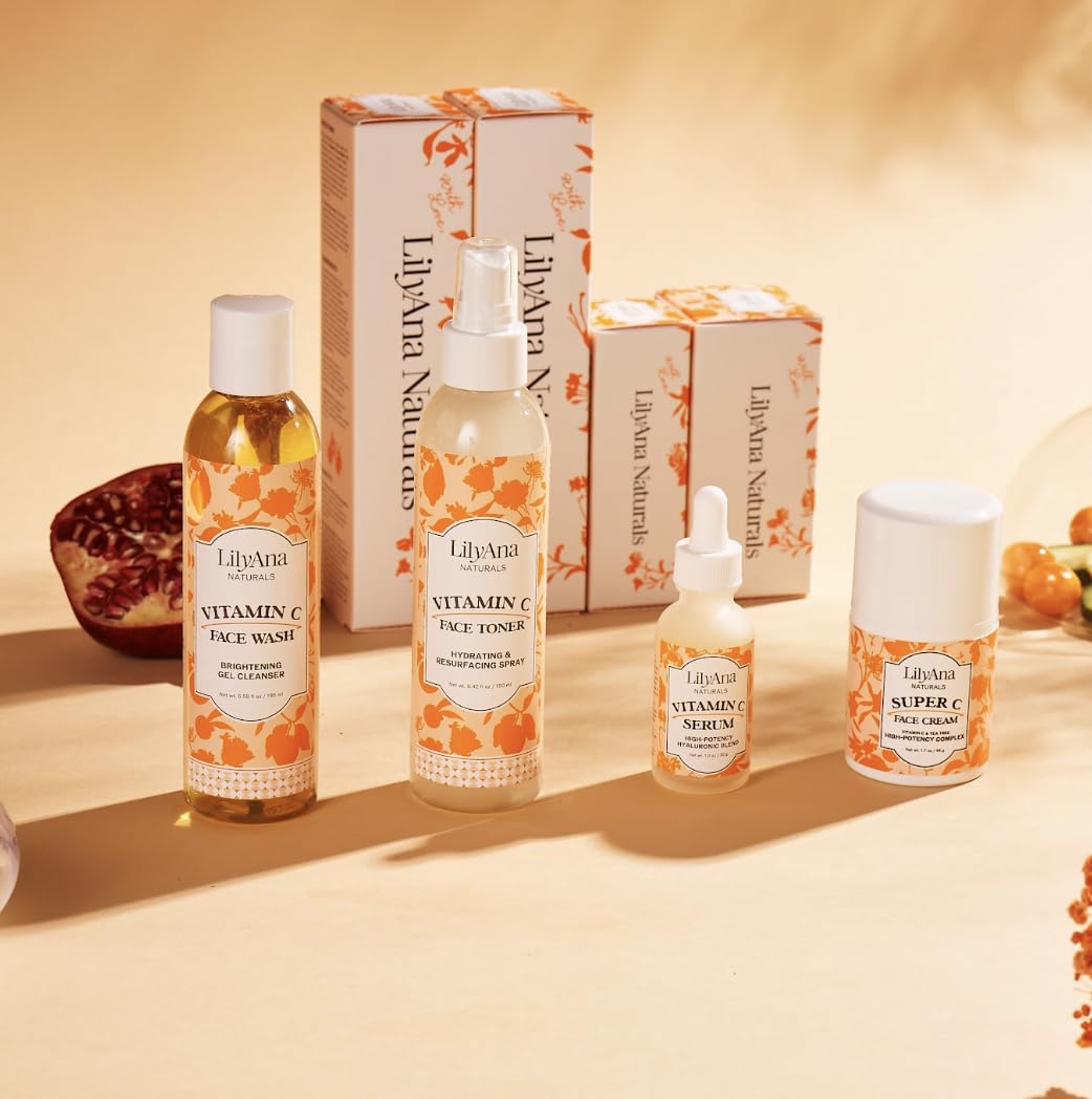 LilyAna Naturals Vitamin C Skincare Gift Set – 4-Piece Brightening & Hydration Kit