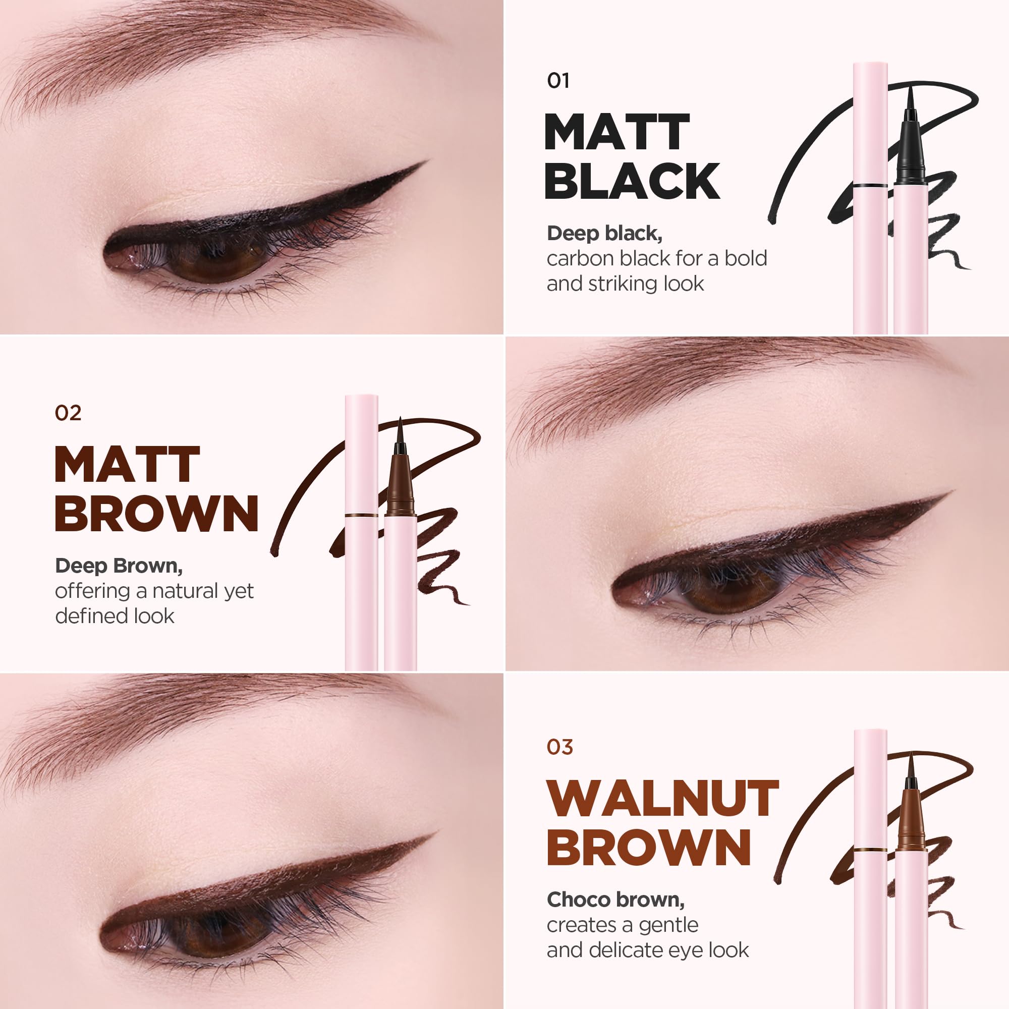 lilybyred AM9 to PM9 Survival Penliner – Korean Waterproof Liquid Eyeliner, 0.1mm Ultra-Fine Brush, Matte Brown 02
