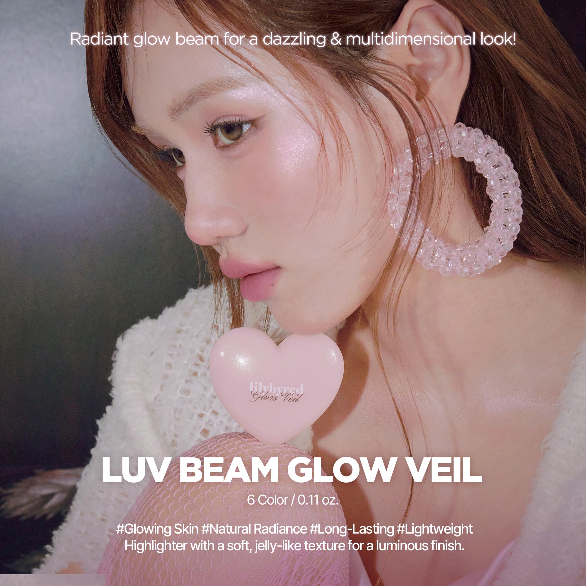 lilybyred Luv Beam Glow Veil — Korean Heart-Shaped Highlighter, Buildable Silky Glow, Long-Lasting Radiance (0.11 oz, 01 Dreamy Beam)