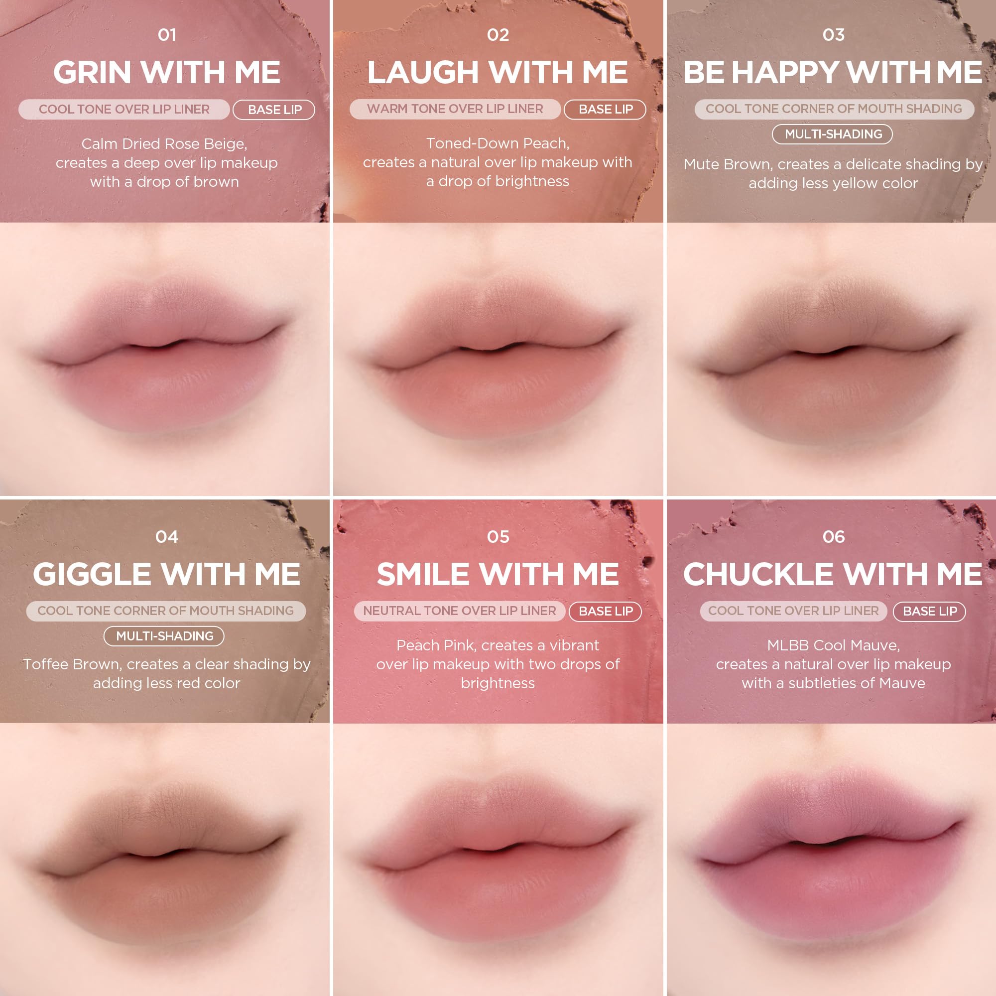 Lilybyred Smiley Lip Blending Stick – 3-in-1 Lip Liner, Precise Contour, Matte Finish, Almond Oil Hydration