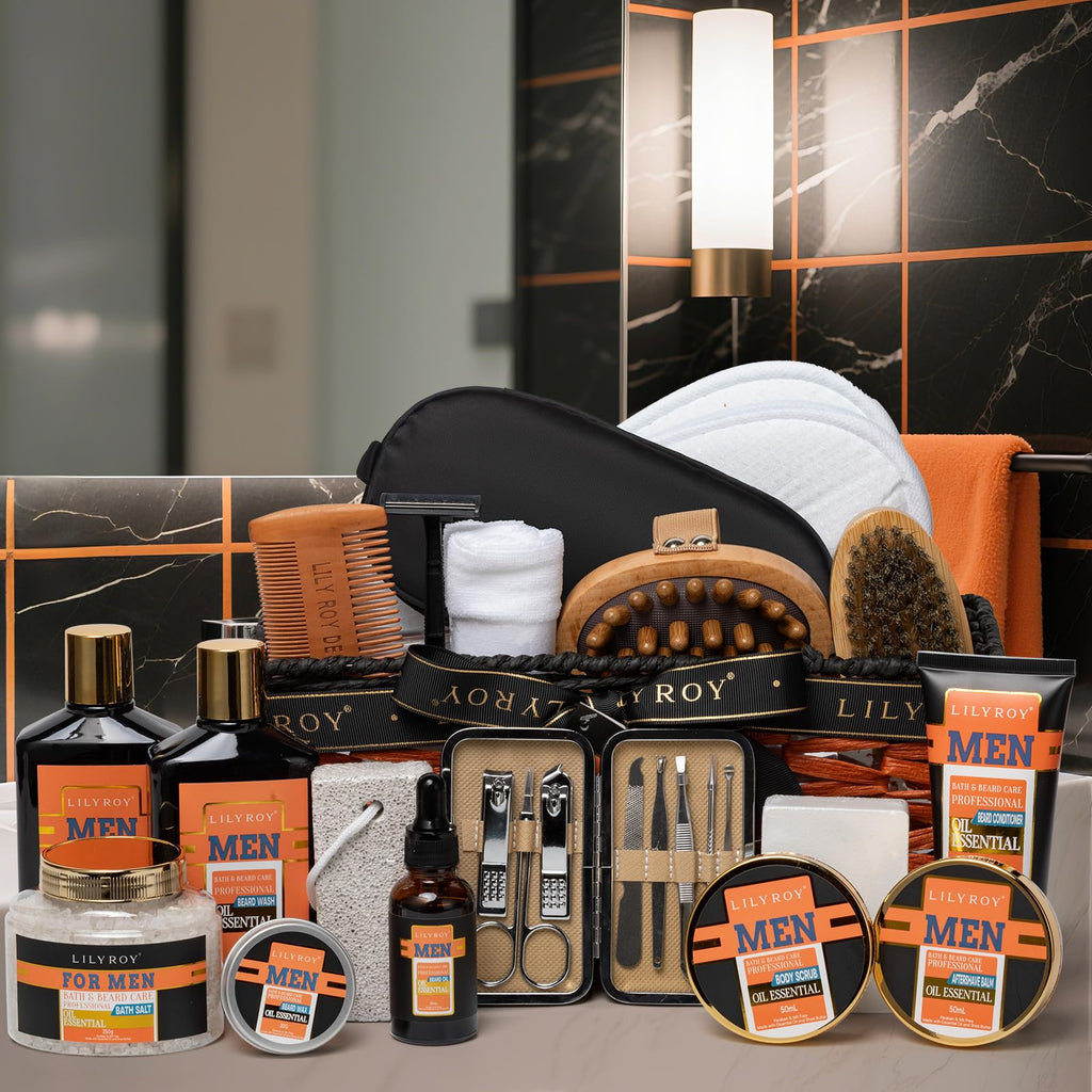 LILY ROY 26-Piece Men’s Spa Gift Basket – Luxury Grooming Set