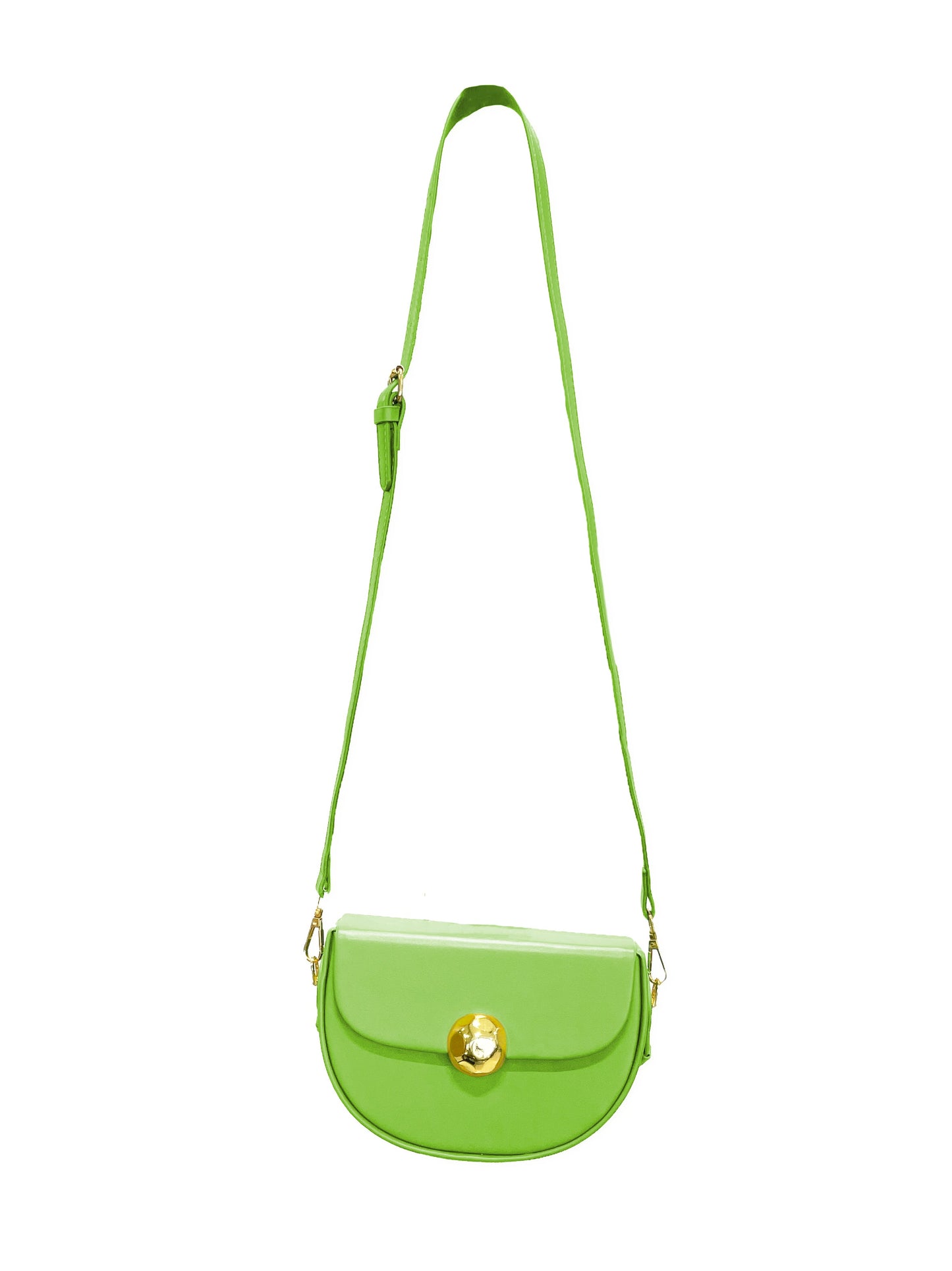 Caprilite Women's Top Handle Half Moon Box Clutch Handbag Chain Strap Gold Button Crossbody Wedding Evening Bag - Lime Green