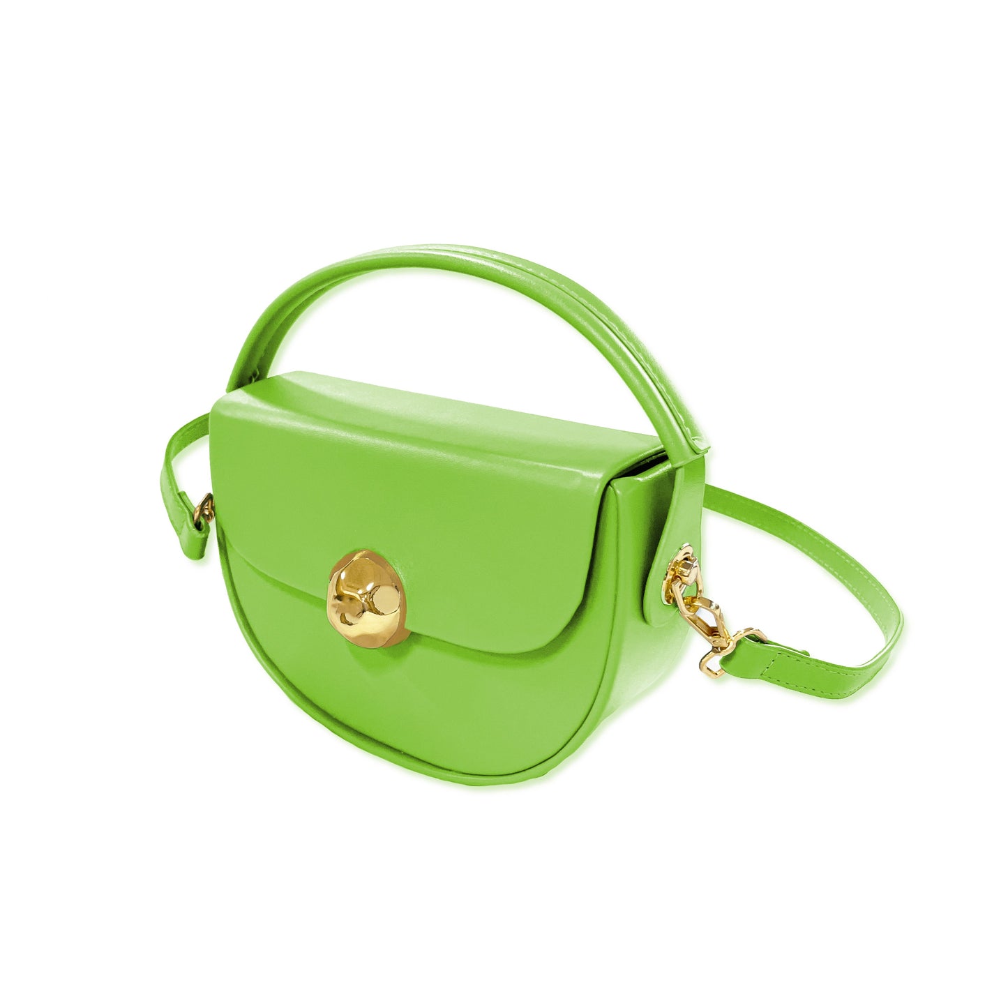 Caprilite Women's Top Handle Half Moon Box Clutch Handbag Chain Strap Gold Button Crossbody Wedding Evening Bag - Lime Green