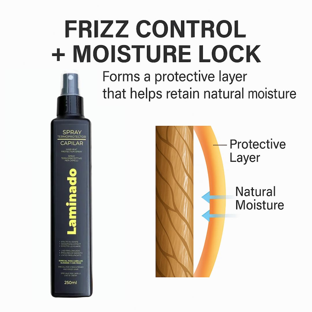 Lina Zapata Lz Heat Protectant Spray for Hair – Anti-Frizz, Phytokeratin, No-Rinse, All Hair Types (8.45 fl oz)