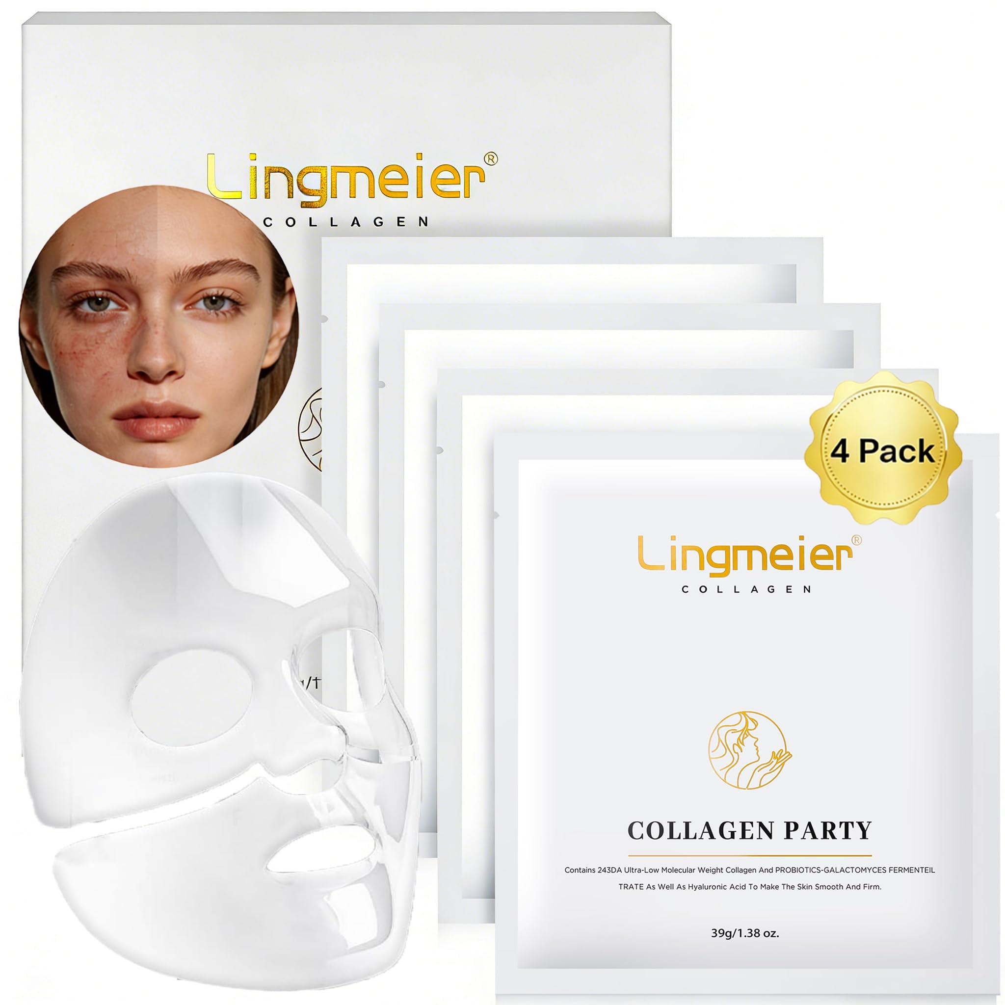 Lingmeier Hydrating Overnight Collagen Mask – 4 Sheets for Deep Moisture & Elasticity