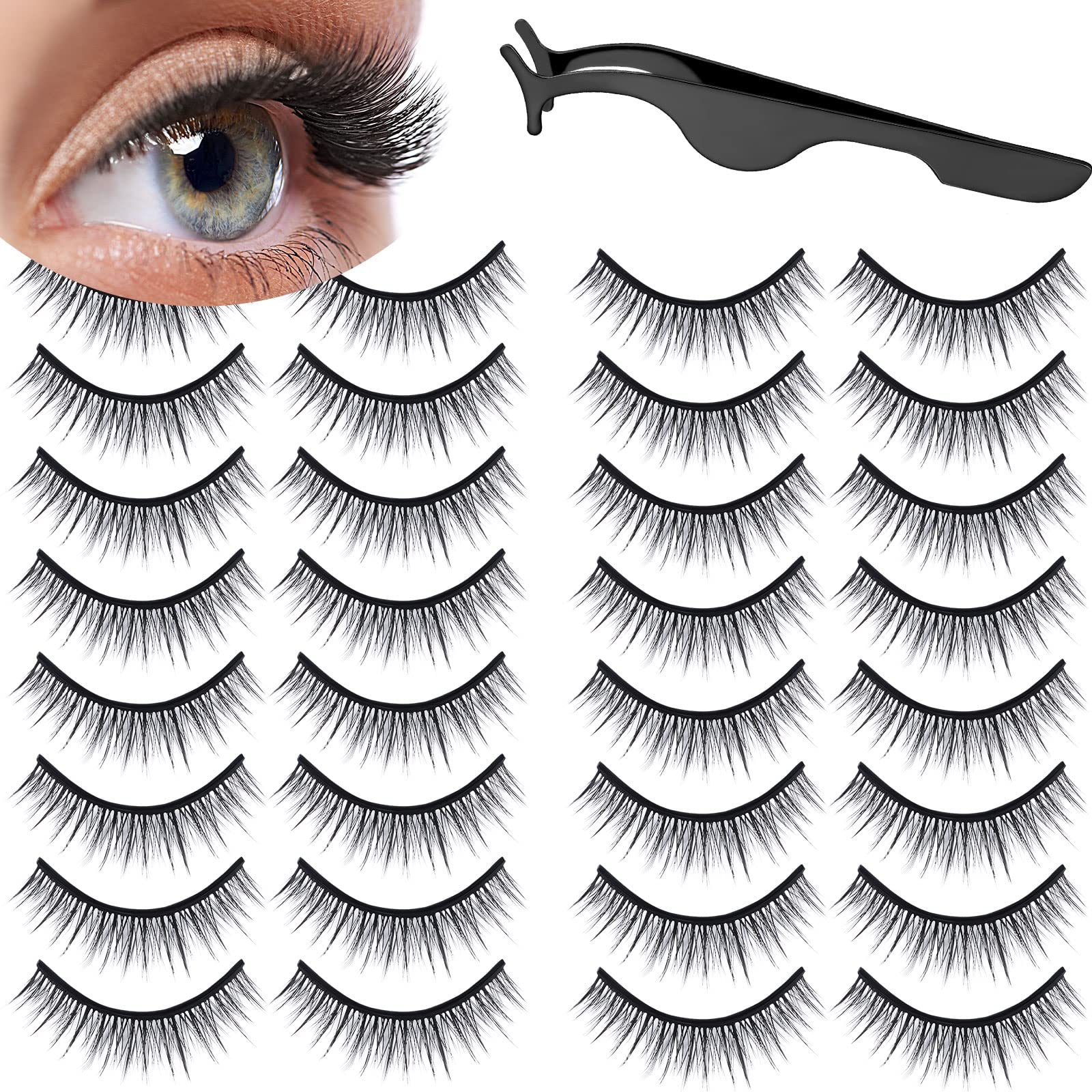 Linyuthia 16 Pair Reusable Self-Adhesive Eyelashes – Natural Look, Waterproof