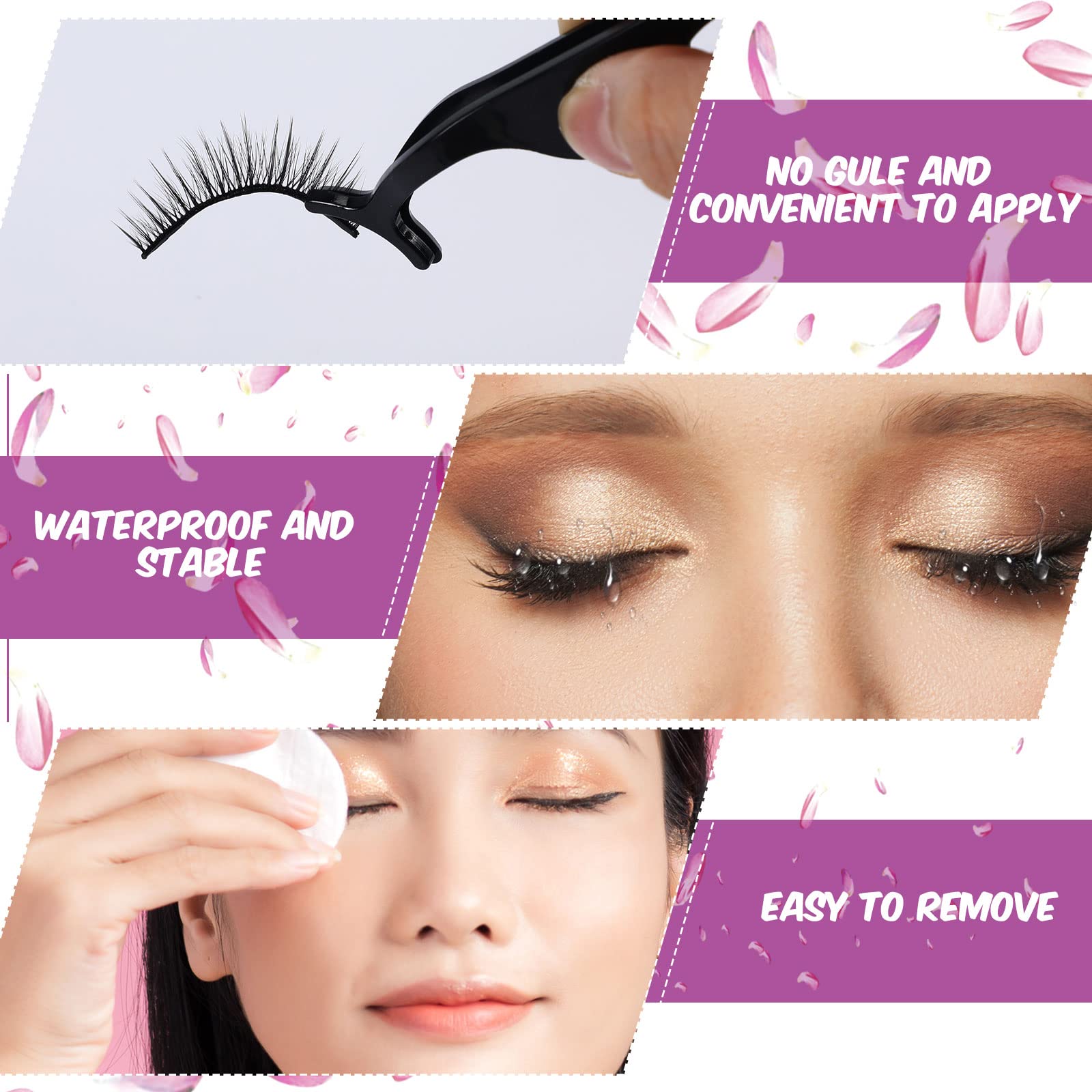 Linyuthia 16 Pair Reusable Self-Adhesive Eyelashes – Natural Look, Waterproof