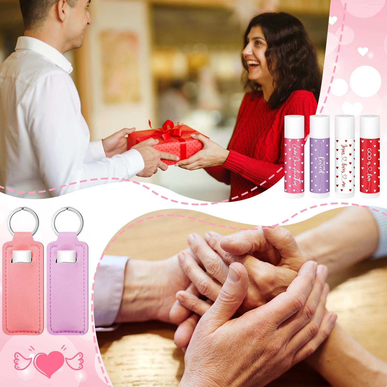 Linyuthia 20-Set Galentines Lip Balms & Leather Lipstick Holder Keychains (4 Styles) – Christian Valentine Gift