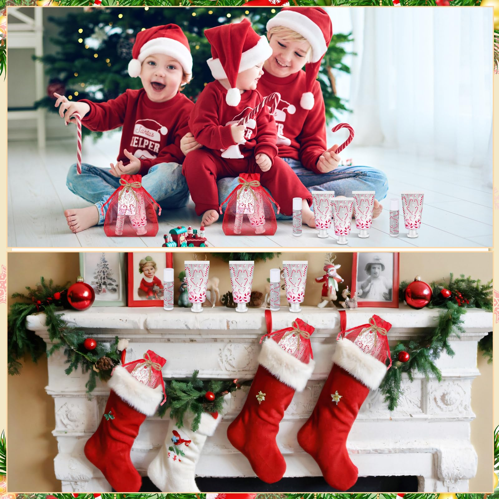 Linyuthia 24 Sets Candy Cane Hand Cream & Lip Balm Gift Set – Christmas & Wedding Favors
