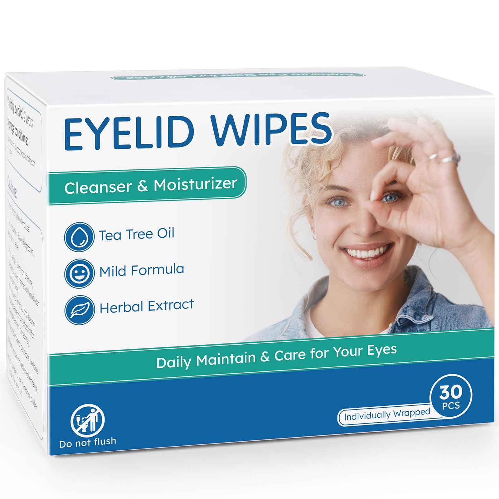 Linzercin Eyelid Cleansing Wipes with Tea Tree Oil – Travel Essentials (30 Count) | Hypoallergenic & Gentle