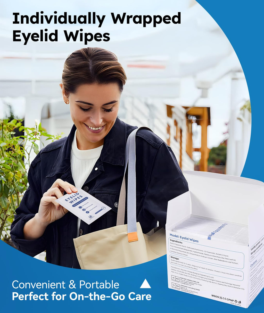 Linzercin Eyelid Cleansing Wipes with Tea Tree Oil – Travel Essentials (30 Count) | Hypoallergenic & Gentle