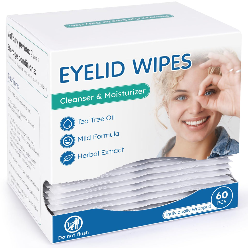 Linzercin 60-Count Tea Tree Eyelid Cleansing Wipes | Hypoallergenic & Travel-Ready