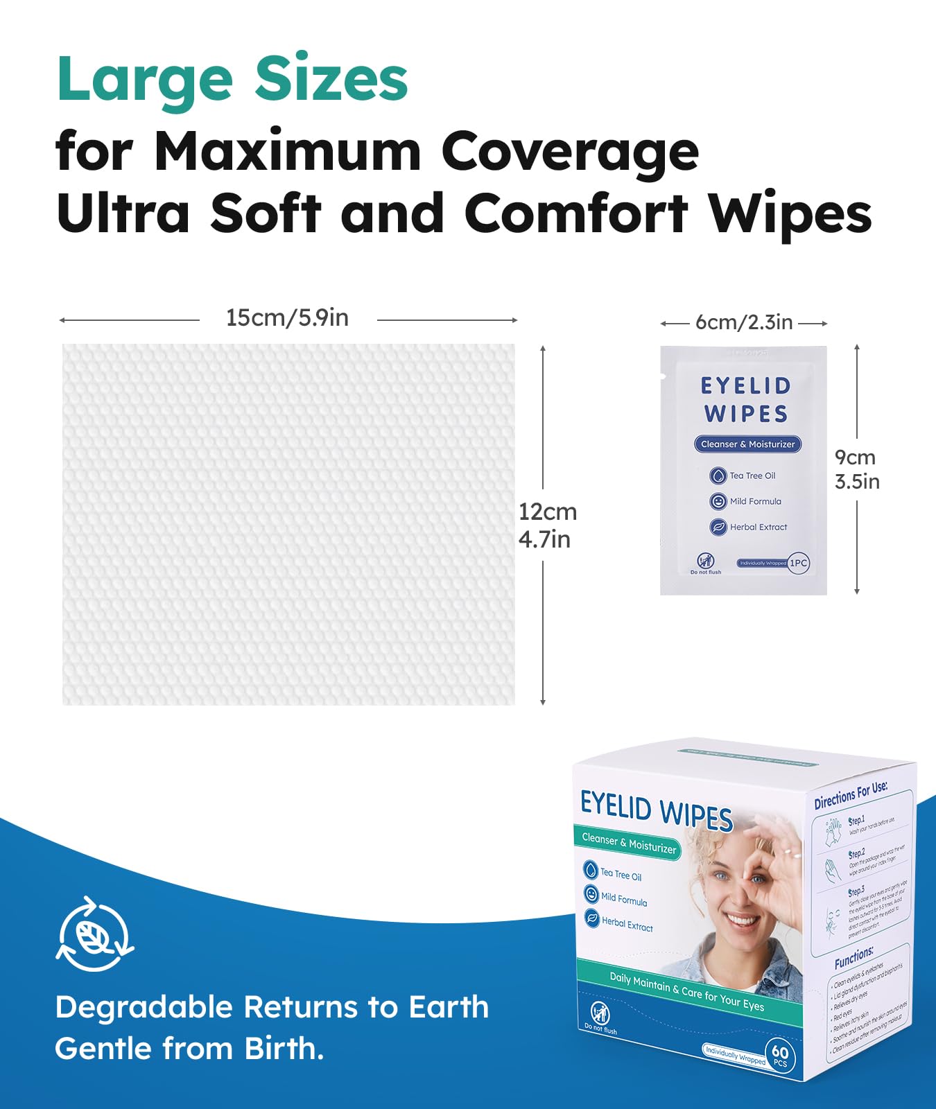 Linzercin 60-Count Tea Tree Eyelid Cleansing Wipes | Hypoallergenic & Travel-Ready