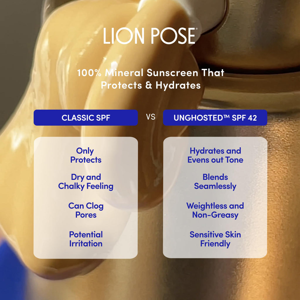 Lion Pose Unghosted Sheer Tinted Mineral SPF 42 with Squalane – Face & Body Sunscreen