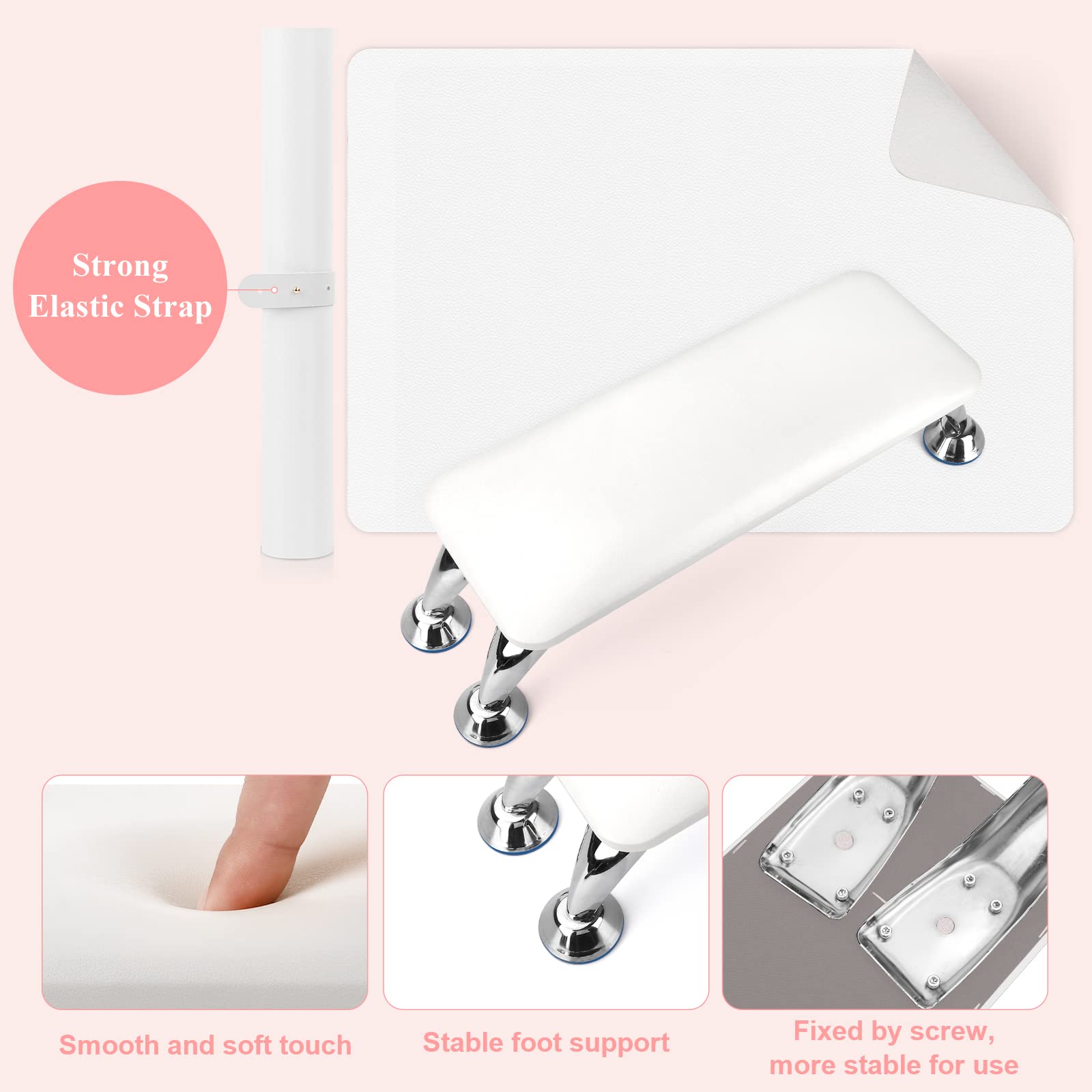 Lionvision Nail Arm Rest for Acrylic Nails — White, Table Mat & Cushioned Hand Pad
