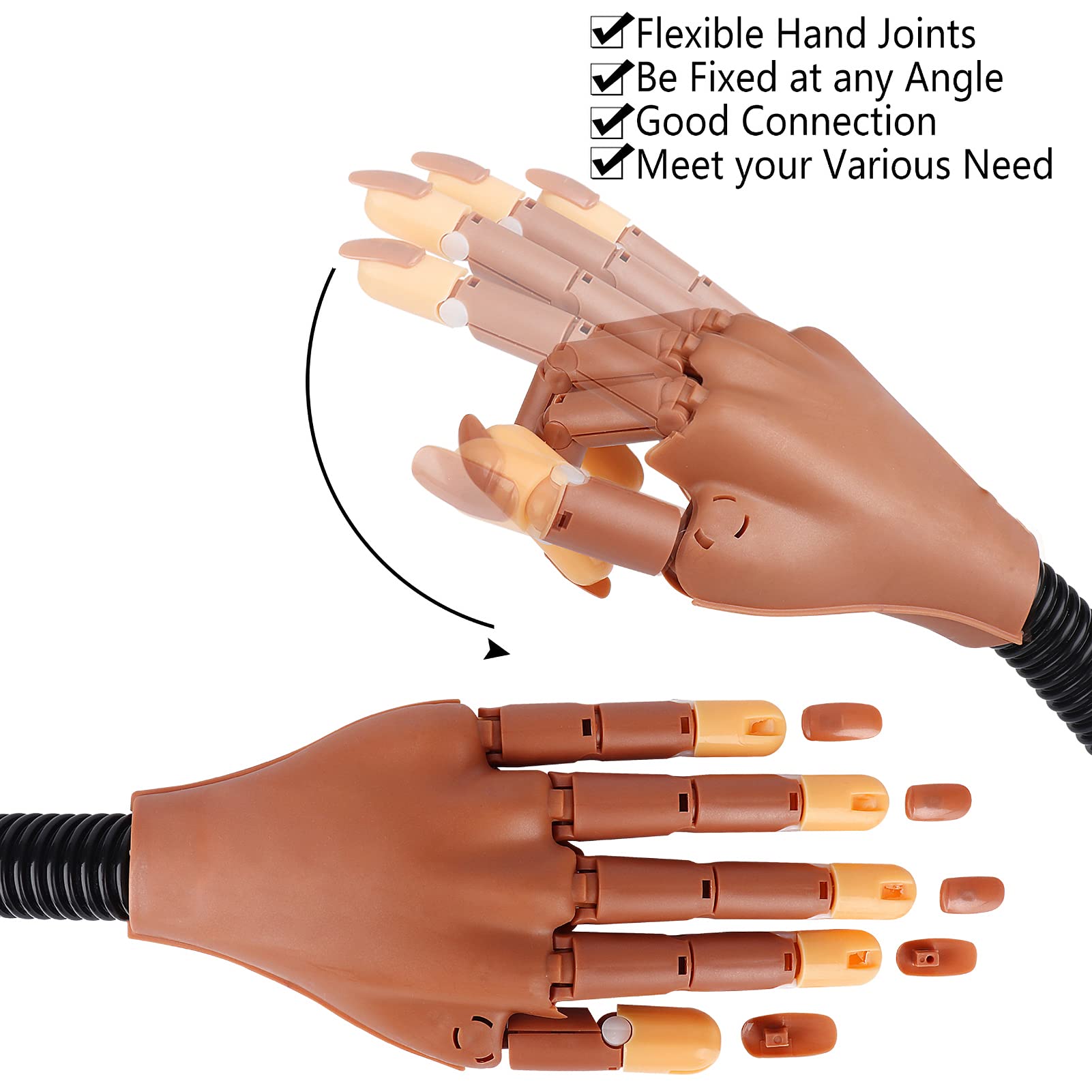 LIONVISON Practice Hand for Acrylic Nails – Flexible, Movable Nail Art Training with 100 Refill Tips