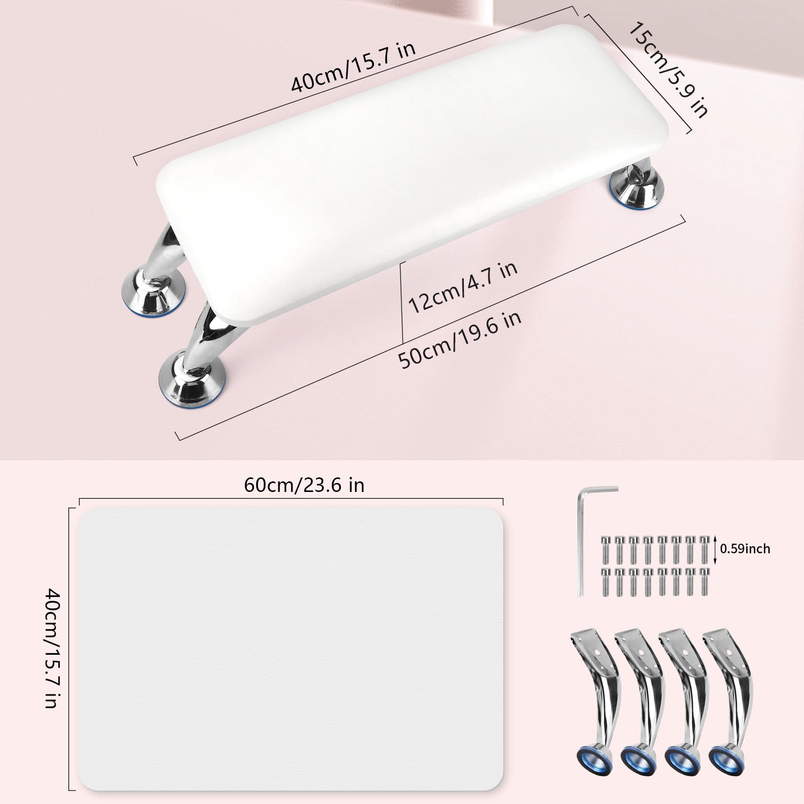 Lionvision Nail Arm Rest for Acrylic Nails — White, Table Mat & Cushioned Hand Pad
