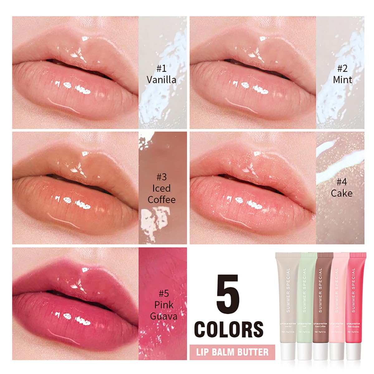 5-Color Summer Special Lip Balm: 5 Shades, Lightweight & Non-Sticky, Gift Box
