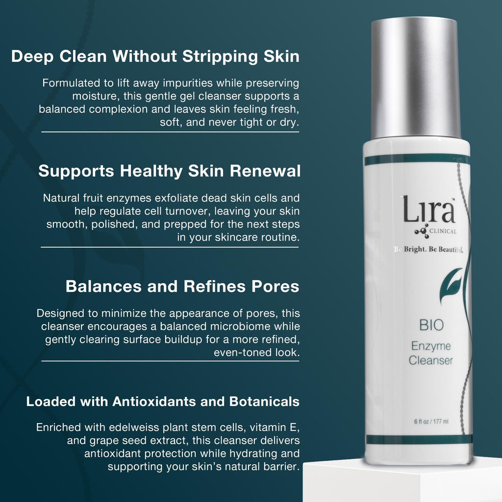 Lira Clinical BIO Enzyme Cleanser for Oily Skin — Papaya Enzyme Gel Face Wash & Hydrophilic Exfoliator, 6 Oz