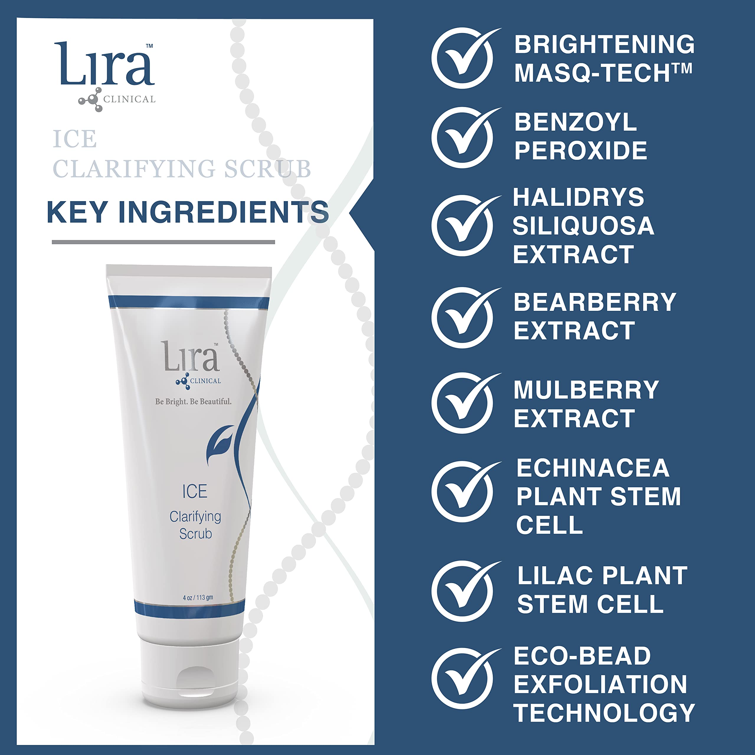 Lira Clinical ICE Clarifying Face Scrub — Soothing Exfoliator with Echinacea Stem Cells | 4 oz