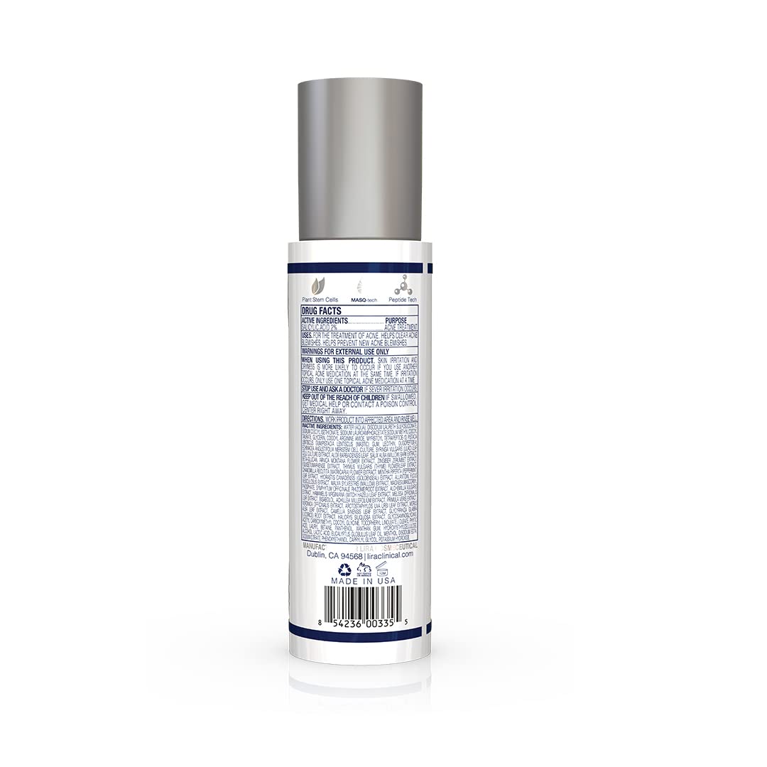 Lira Clinical ICE Sal Cleanser – Salicylic Acid Face Wash with Plant Stem Cells & Peptides | Cooling Exfoliating Travel Size 6 Oz