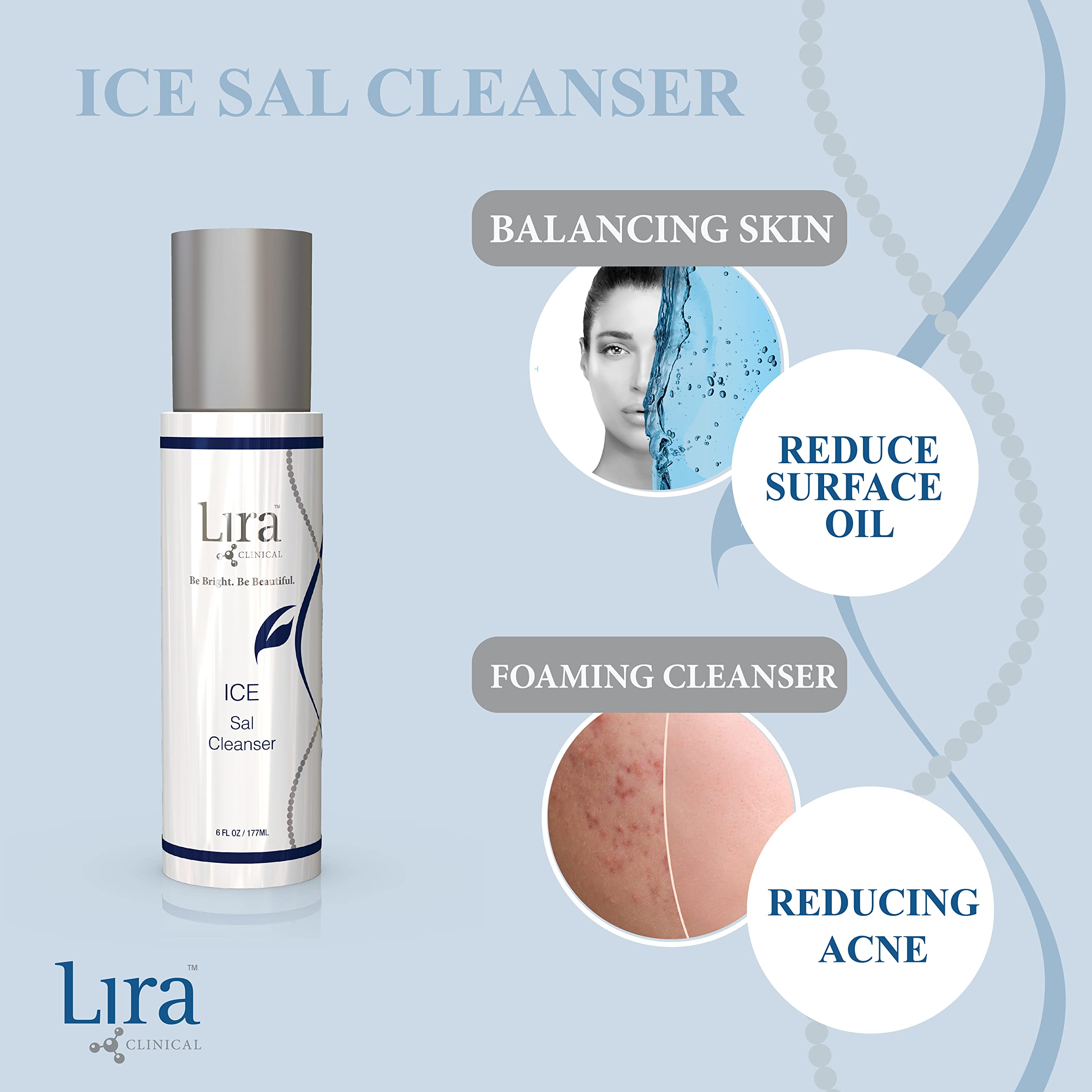 Lira Clinical ICE Sal Cleanser – Salicylic Acid Face Wash with Plant Stem Cells & Peptides | Cooling Exfoliating Travel Size 6 Oz