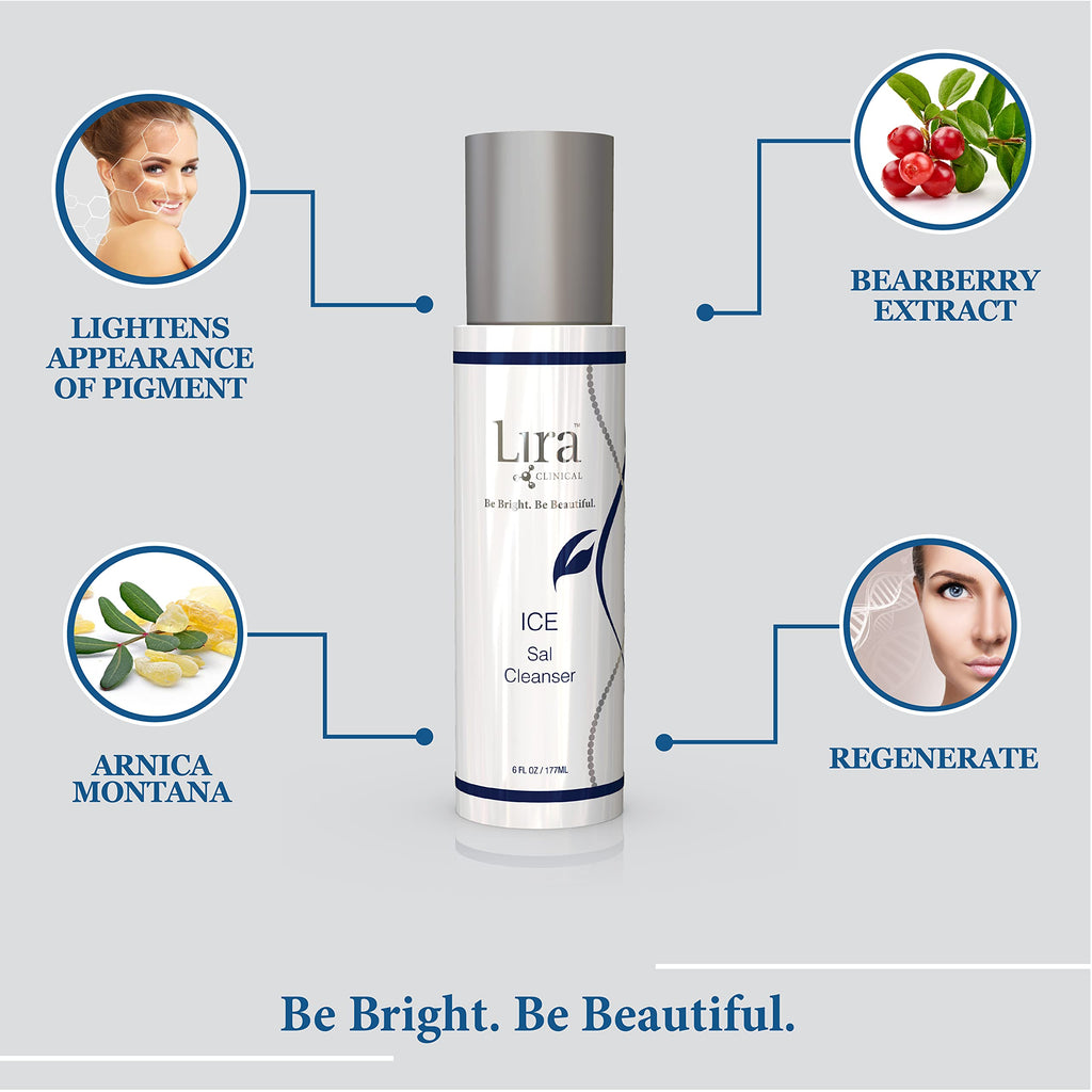 Lira Clinical ICE Sal Cleanser – Salicylic Acid Face Wash with Plant Stem Cells & Peptides | Cooling Exfoliating Travel Size 6 Oz