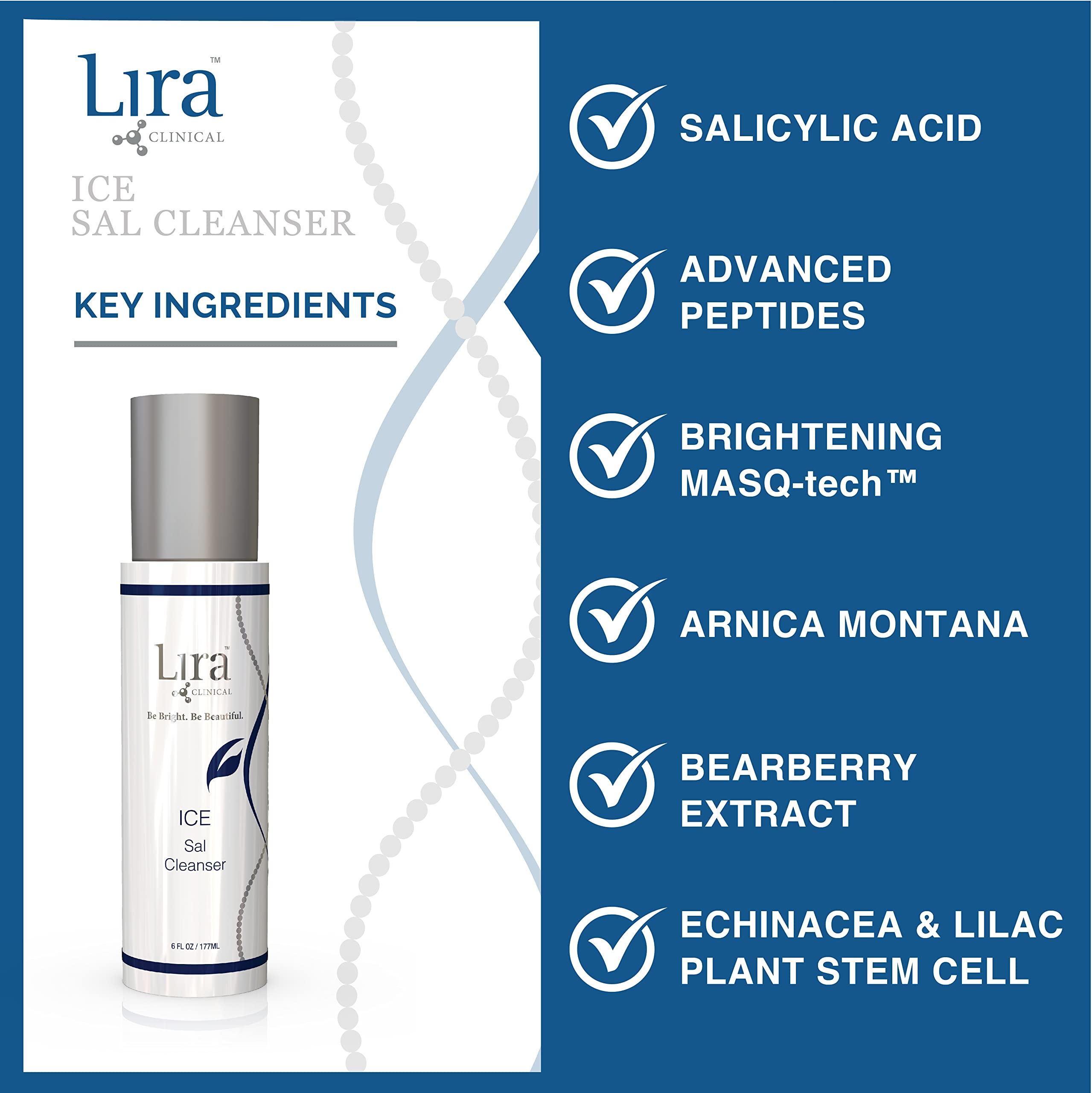 Lira Clinical ICE Sal Cleanser – Salicylic Acid Face Wash with Plant Stem Cells & Peptides | Cooling Exfoliating Travel Size 6 Oz