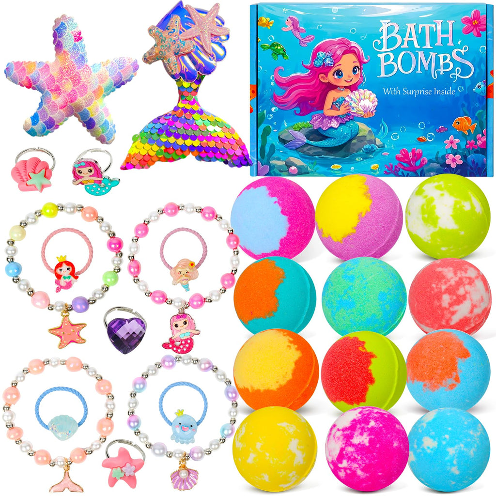 Lisotera Mermaid Bath Bombs for Kids - 12-Pack with Jewelry Surprise Inside