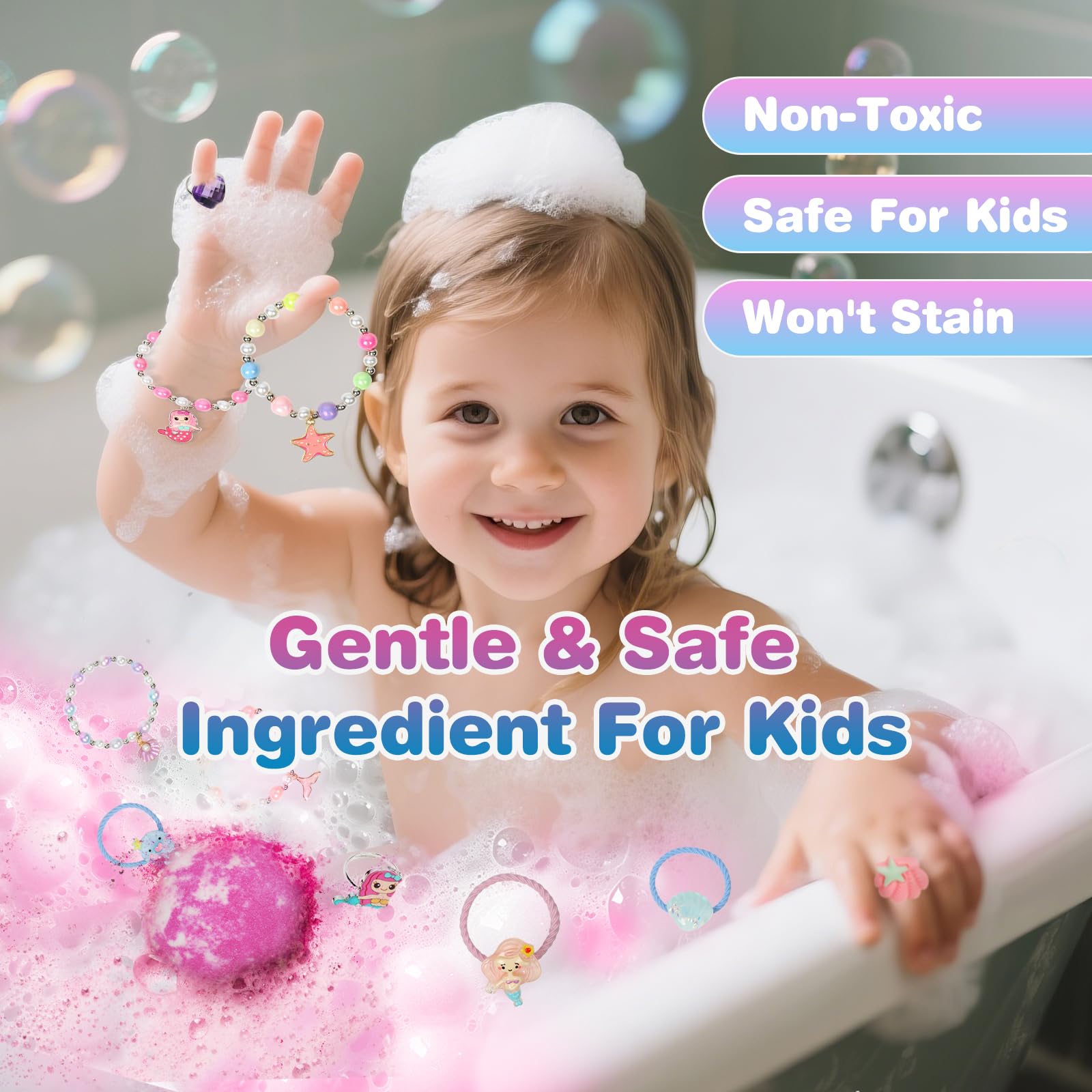 Lisotera Mermaid Bath Bombs for Kids - 12-Pack with Jewelry Surprise Inside