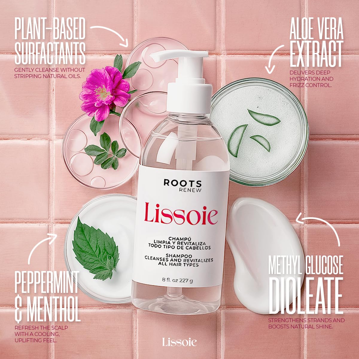 Lissoie Revitalizing Shampoo – Aloe Vera & Glycerin, Peppermint Freshness – Paraben-Free, USA Made