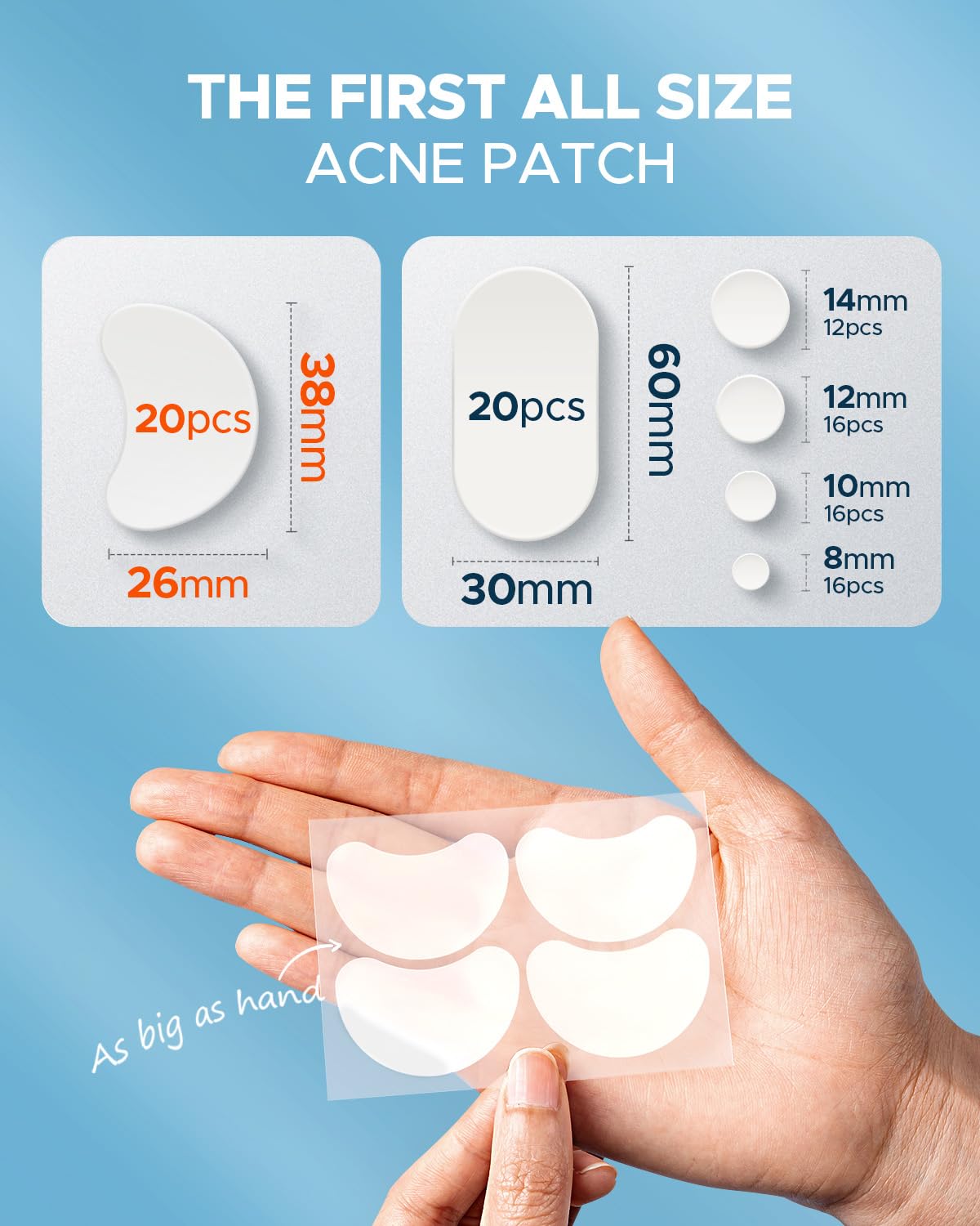 LitBear Large Acne Pimple Patches – 100 Patches, 6 Sizes, Tea Tree & Calendula, Hydrocolloid for Face & Body