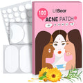 LitBear Large Acne Pimple Patches – 100 Patches, 6 Sizes, Tea Tree & Calendula, Hydrocolloid for Face & Body