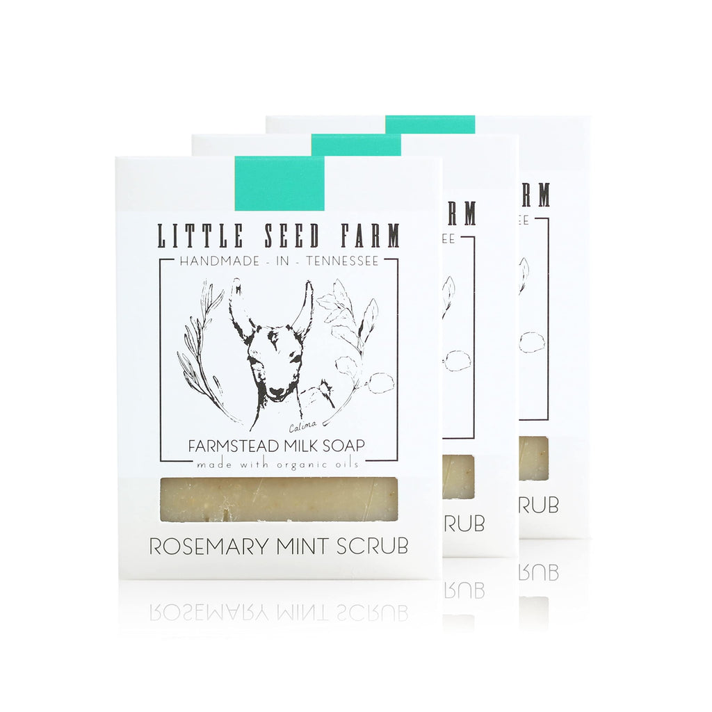 Little Seed Farm Organic Goat Milk Soap – Rosemary Mint Exfoliating Bars (3 Pack) – Natural, Cruelty-Free