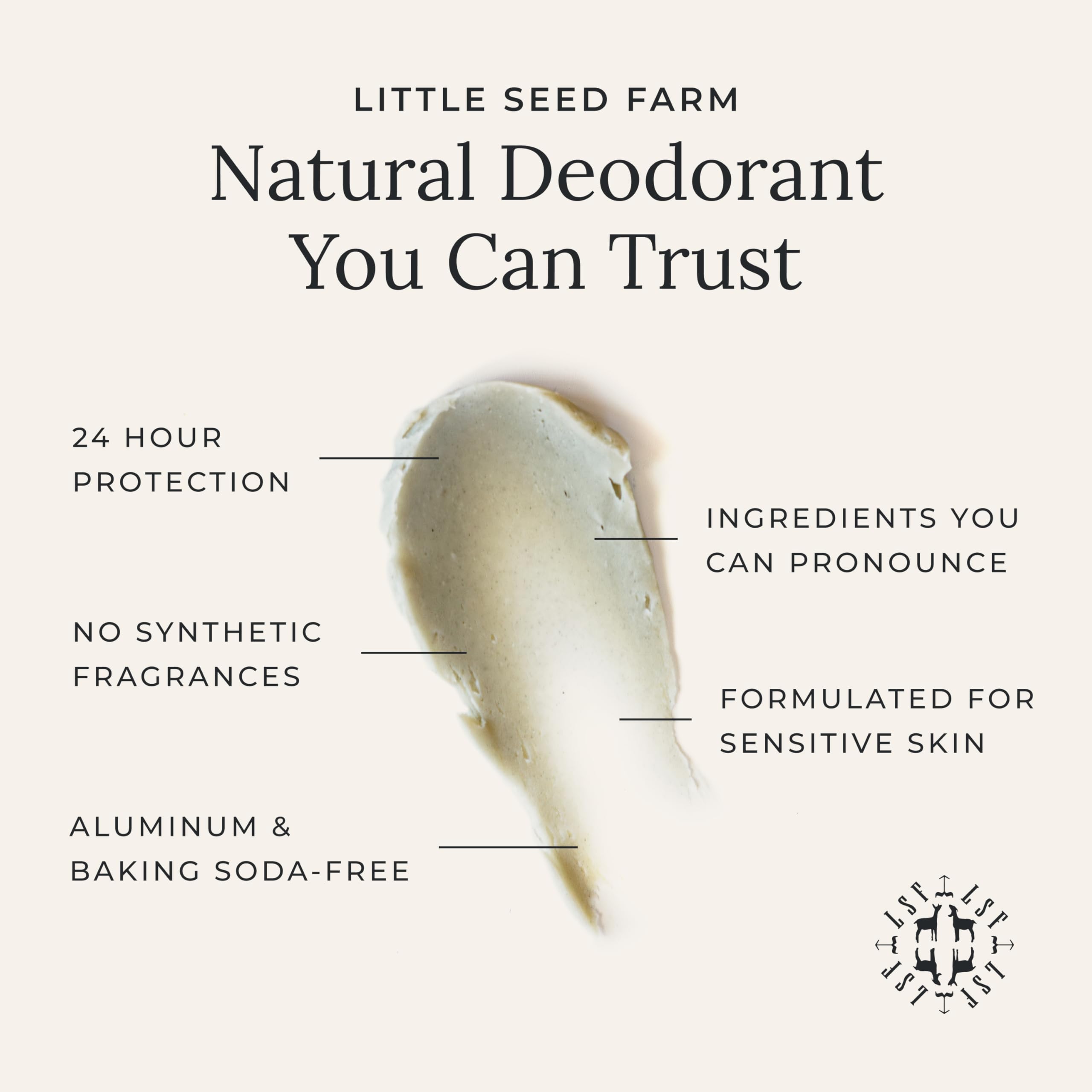 Little Seed Farm Activated Charcoal Deodorant Cream – Aluminum-Free, 24+ Hour Freshness (68g)